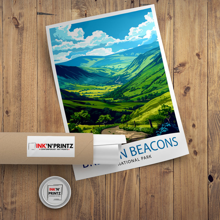 Brecon Beacons National Park Travel Poster Welsh Wilderness Art Rolling Hills Poster Wales Landscape