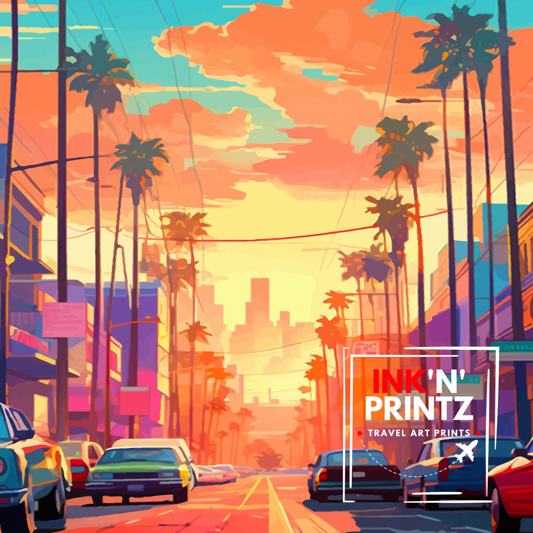 Los Angeles Travel Print| LA Wall Decor California Home Living Decor LA Illustration Travel Poster Gift for LA, California Home Decor