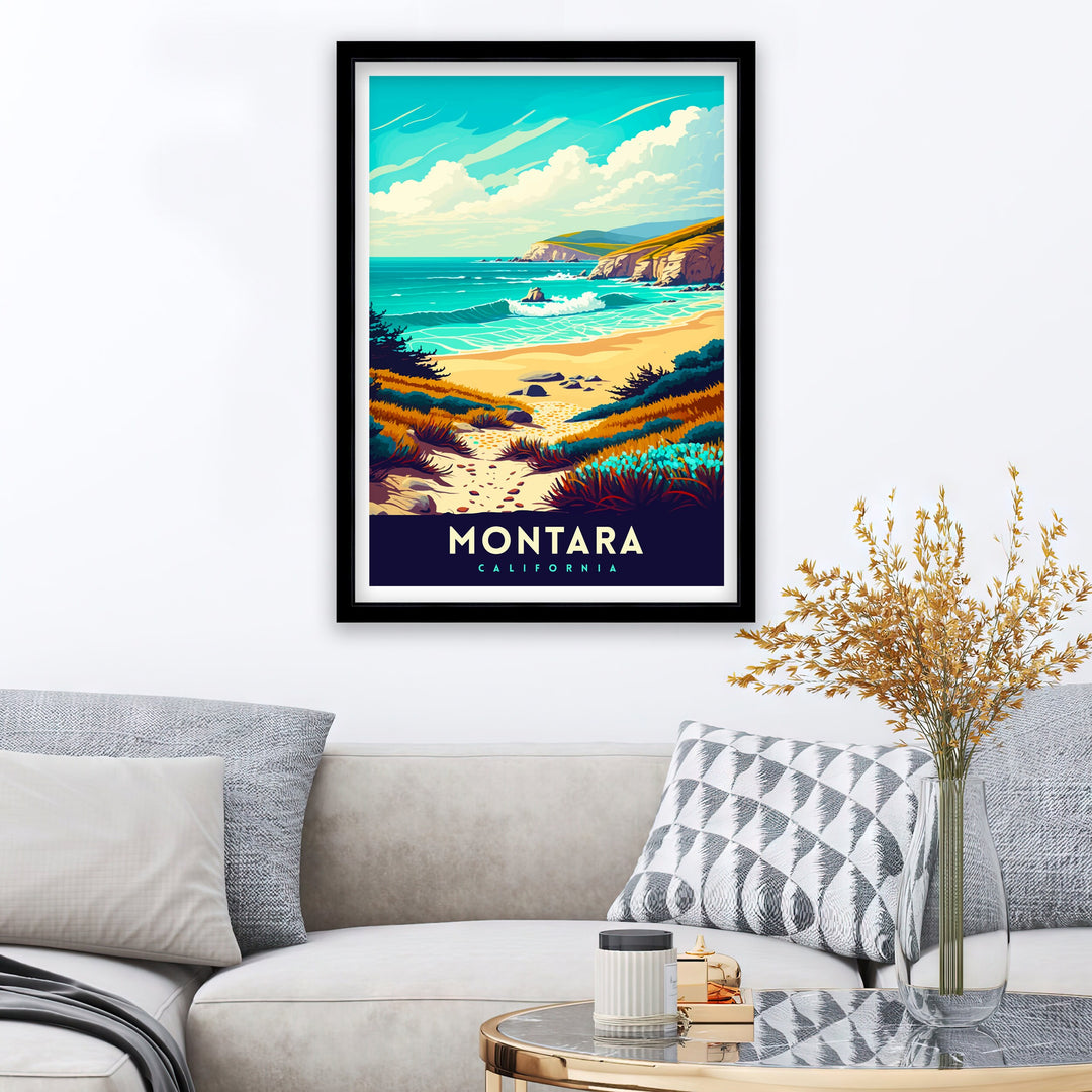 Montara Beach California Travel Print| Montara Wall Art Montara Beach Home Decor California Coast Illustration Print Montara Travel Poster