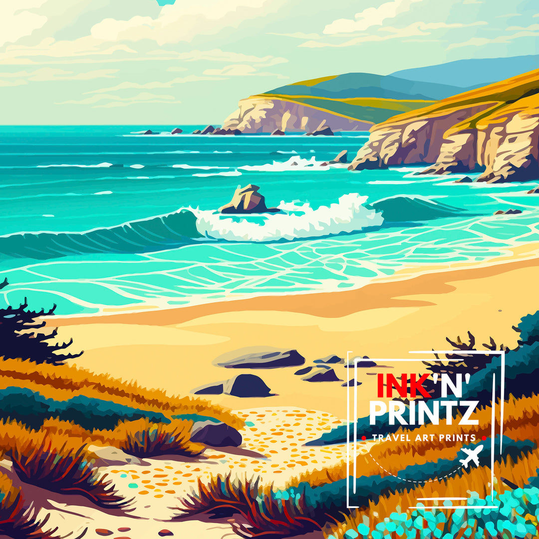 Montara Beach California Travel Print| Montara Wall Art Montara Beach Home Decor California Coast Illustration Print Montara Travel Poster