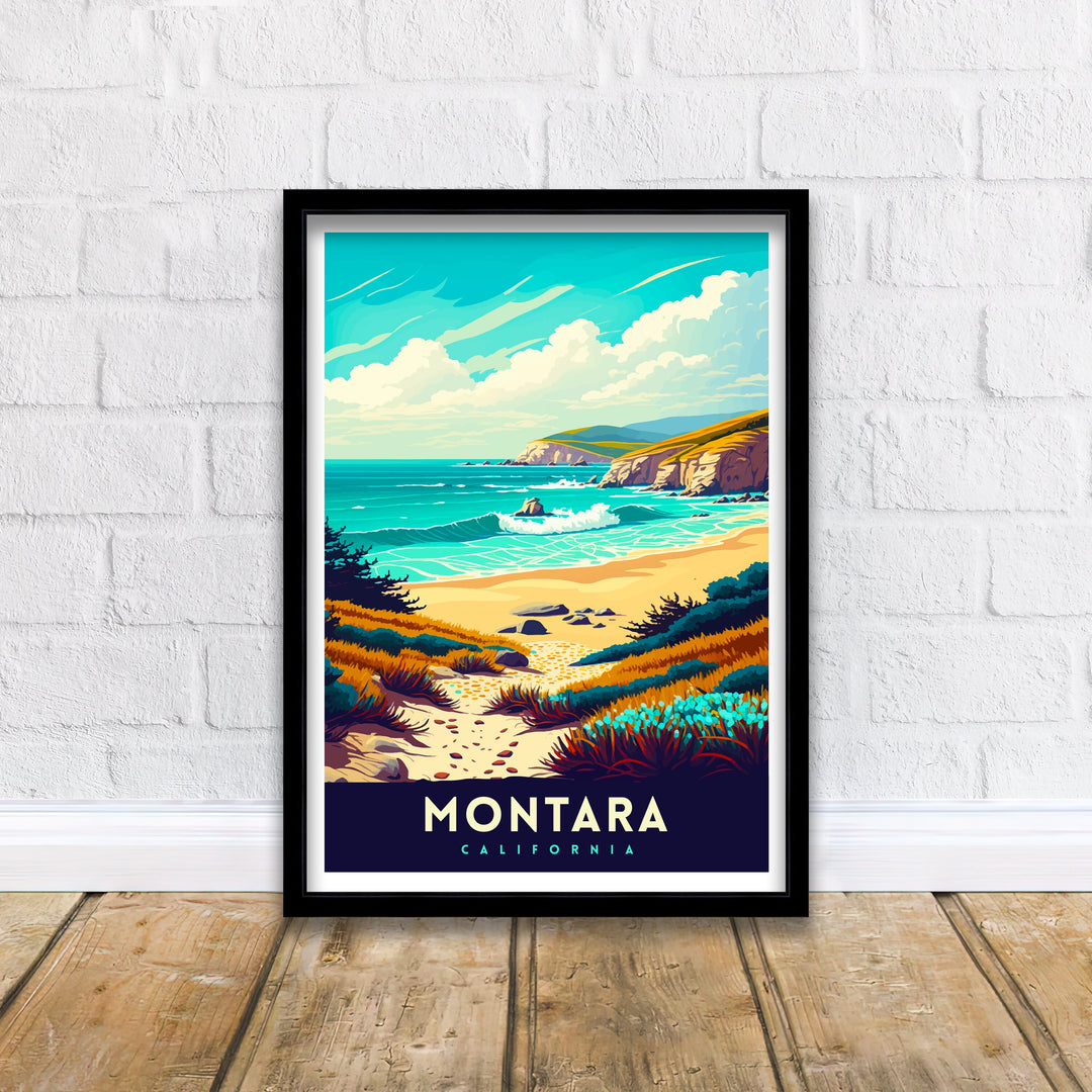 Montara Beach California Travel Print| Montara Wall Art Montara Beach Home Decor California Coast Illustration Print Montara Travel Poster