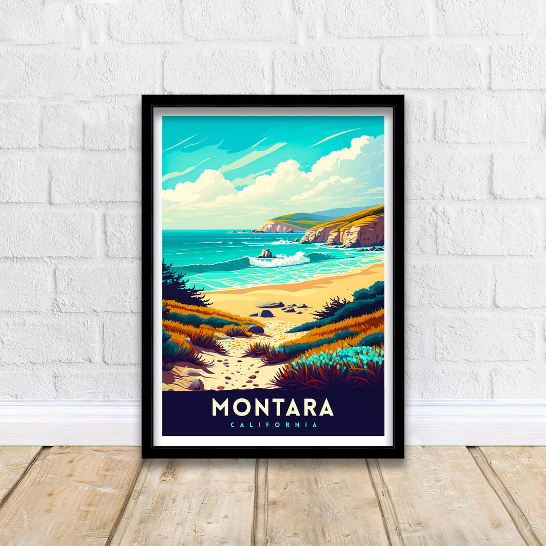 Montara Beach California Travel Print| Montara Wall Art Montara Beach Home Decor California Coast Illustration Print Montara Travel Poster