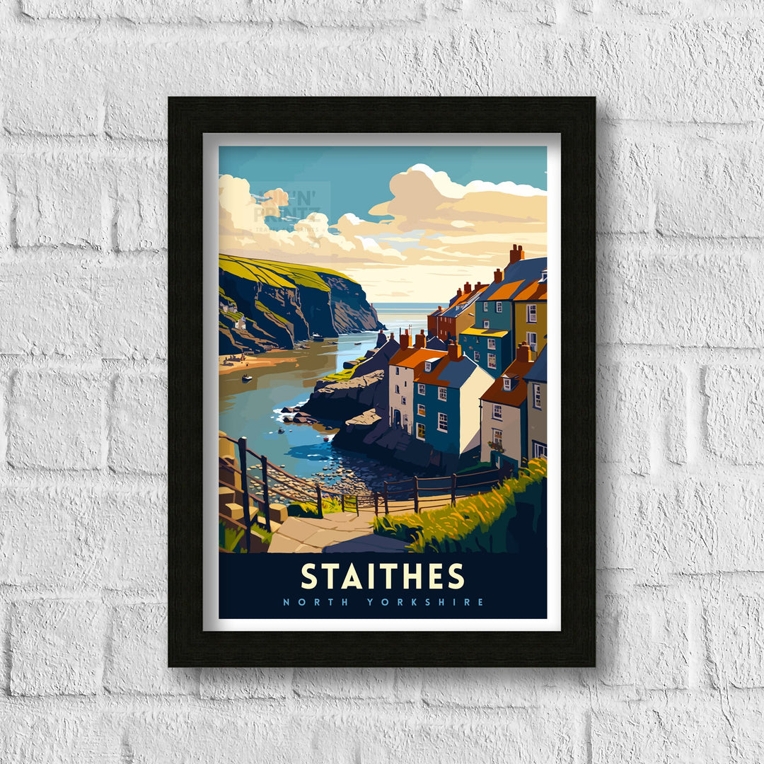 Staithes North Yorkshire Travel Poster Staithes Wall Art Staithes Illustration Travel Poster Staithes Home Decor