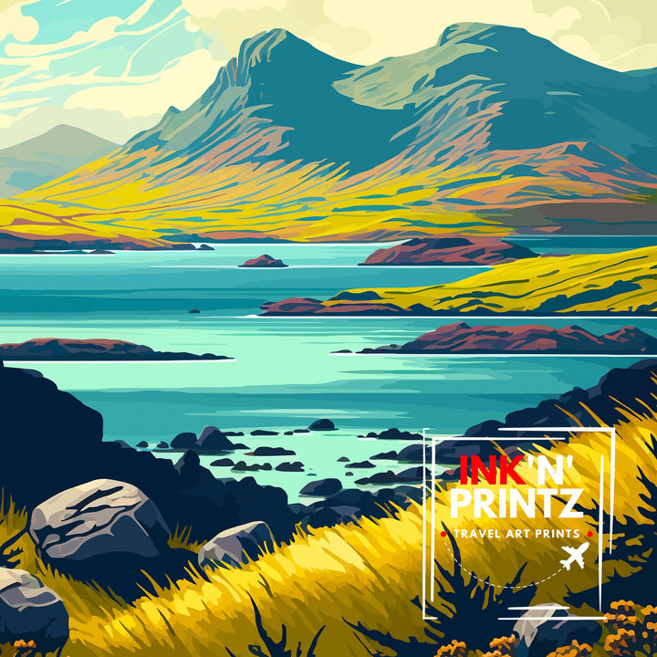 Isle of Mull Scotland Travel Print Mull Wall Decor Mull Home Living Decor Scotland Illustration Travel Poster Gift for Mull Scotland Home