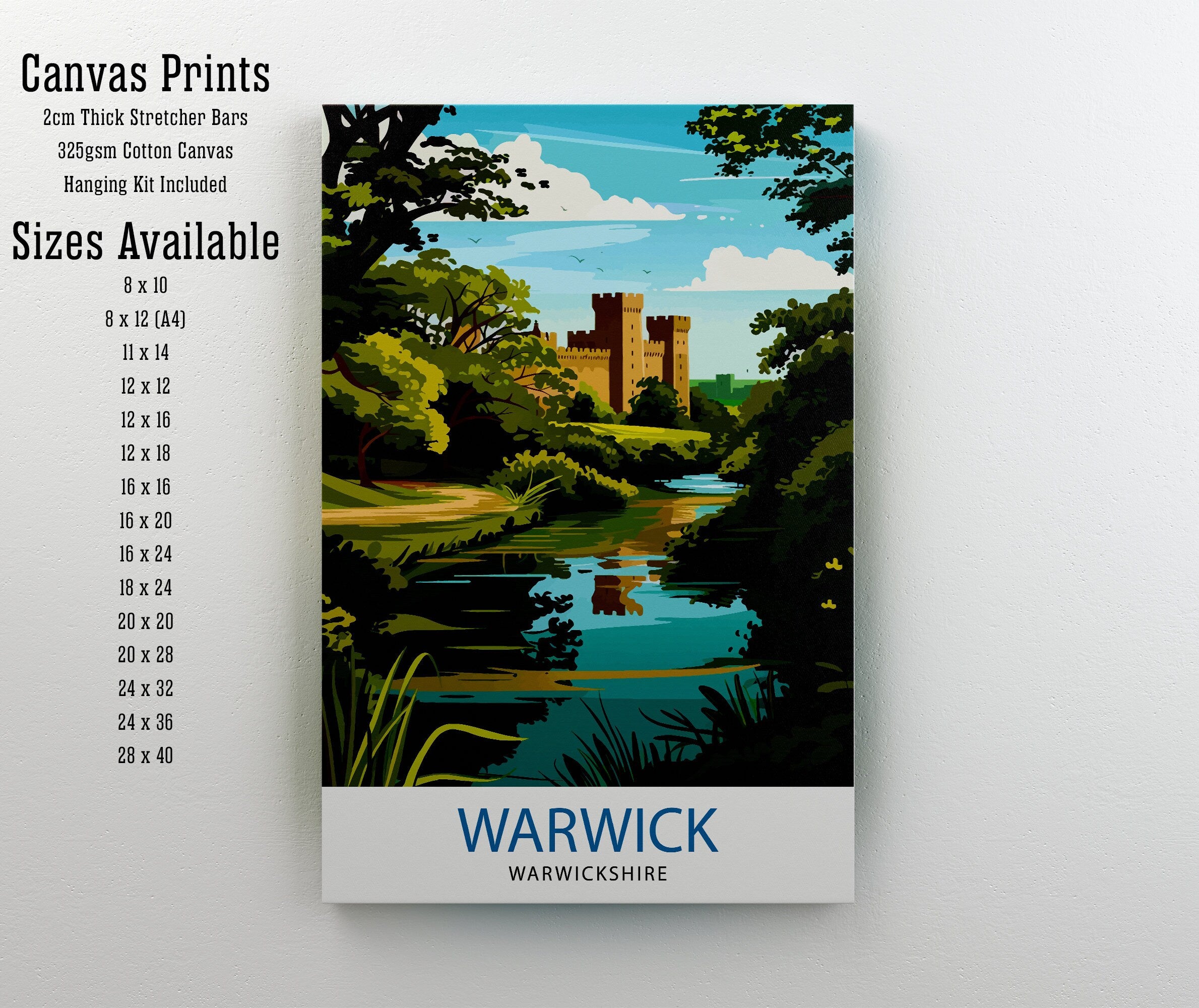 Warwickshire Castle Travel Print Warwickshire Wall Decor Warwickshire Home Living Decor Warwickshire Illustration Travel Poster Warwickshire