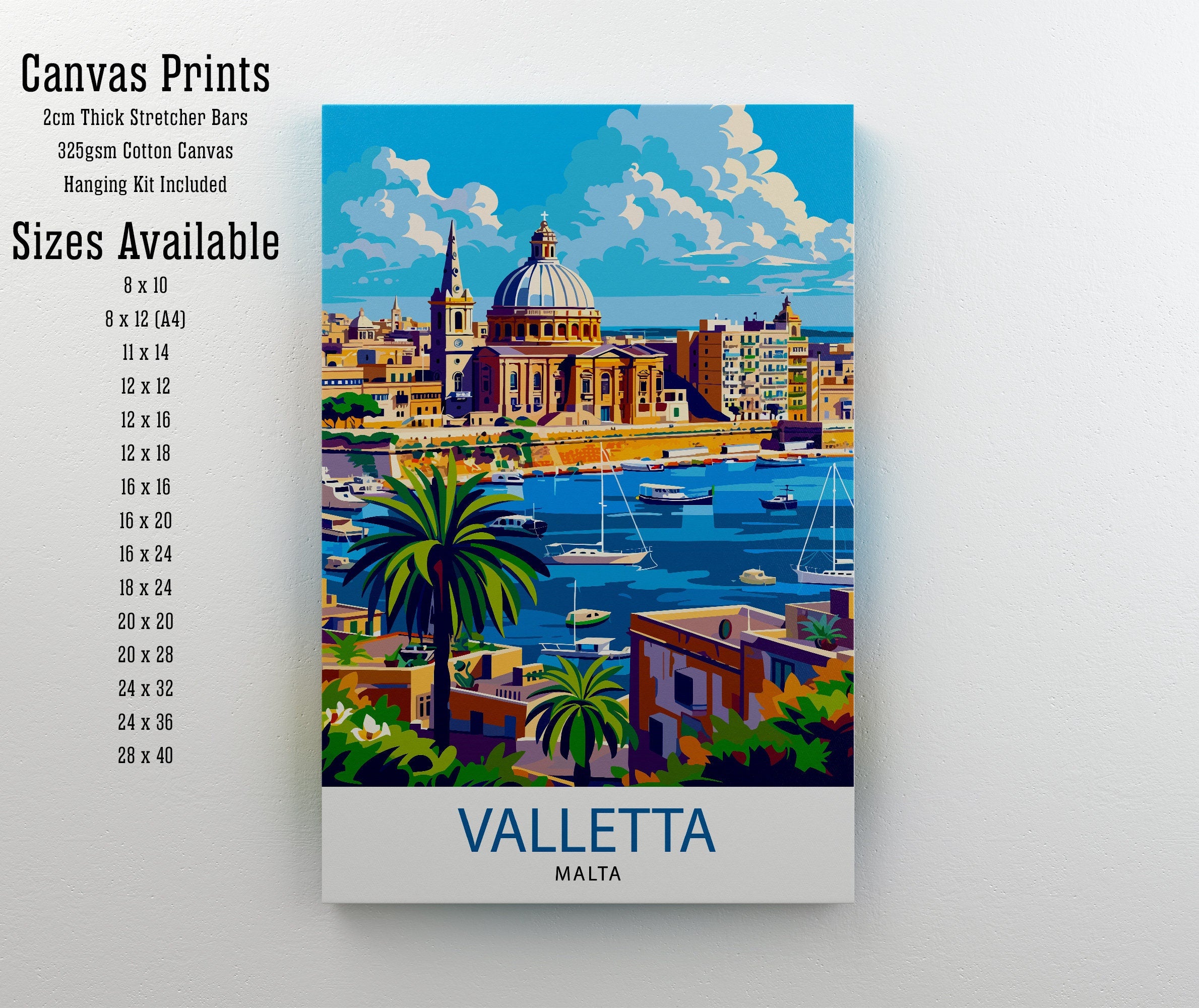 Valletta Malta Travel Print , Valletta Wall Art, Valletta Decor, Malta Illustration, Travel Poster, Gift For Malta, Malta Home Decor