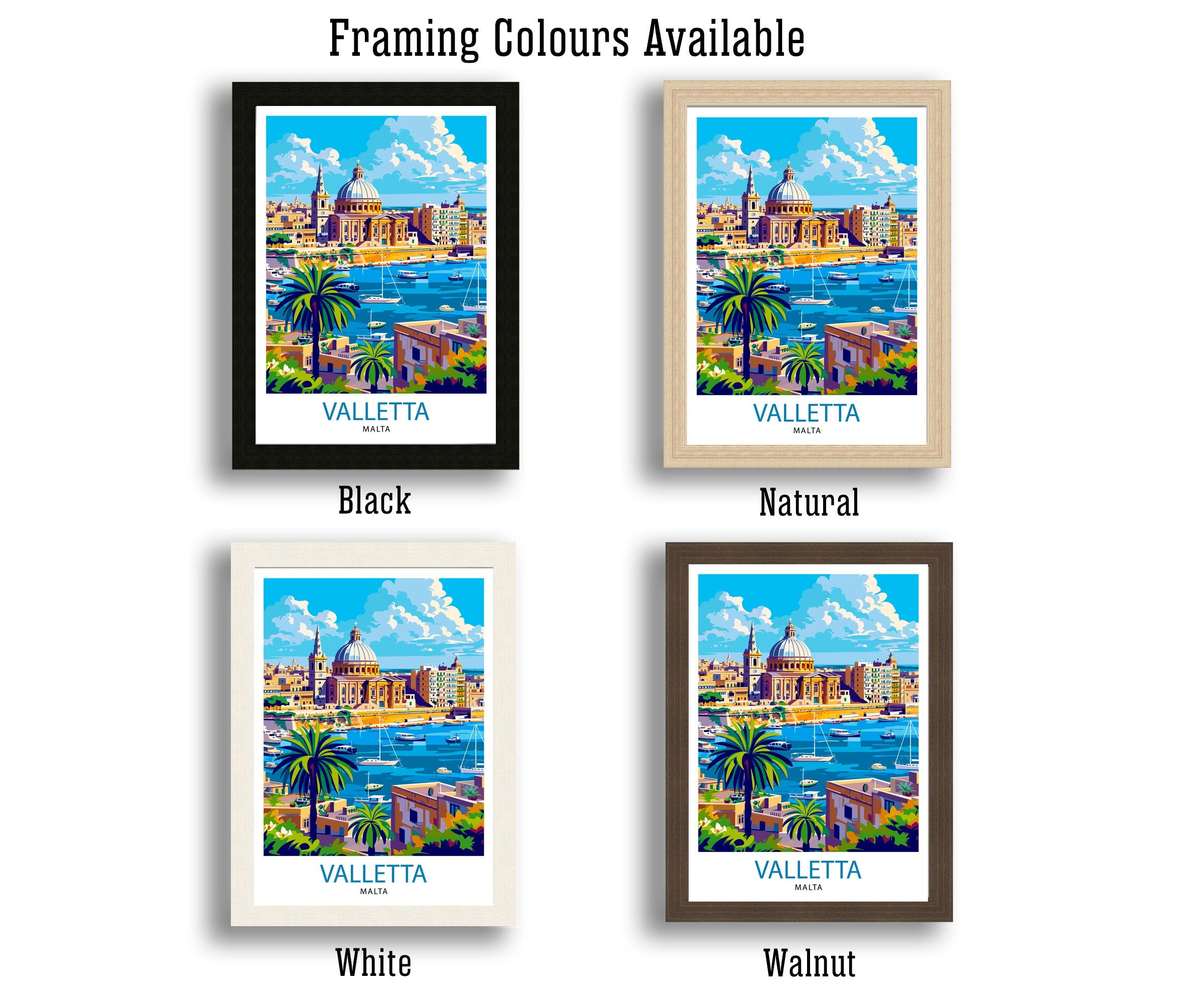 Valletta Malta Travel Print , Valletta Wall Art, Valletta Decor, Malta Illustration, Travel Poster, Gift For Malta, Malta Home Decor