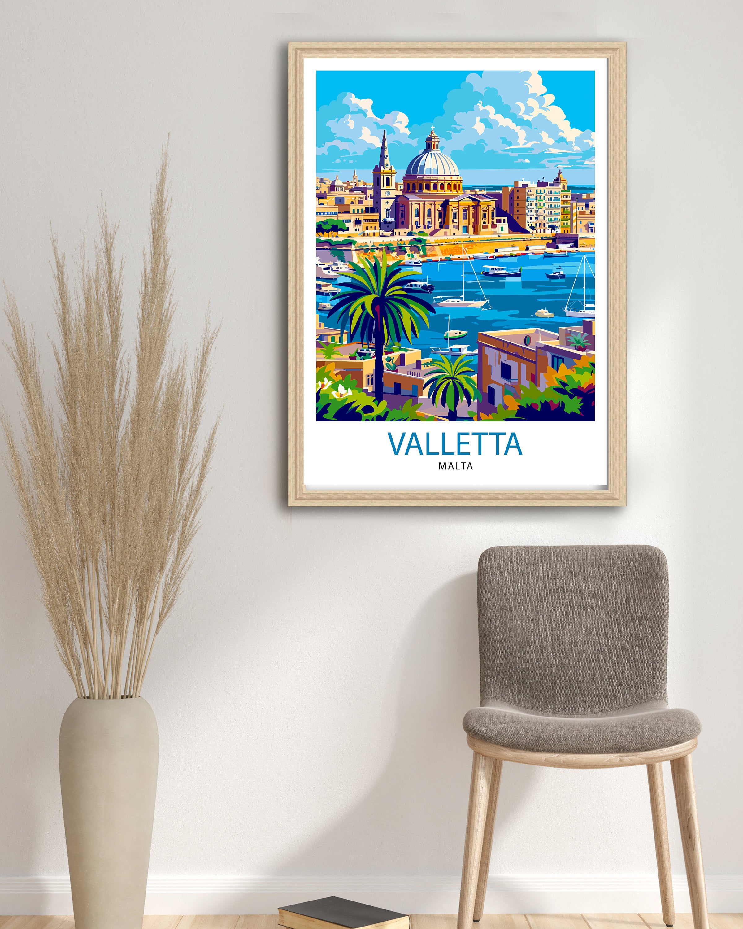 Valletta Malta Travel Print , Valletta Wall Art, Valletta Decor, Malta Illustration, Travel Poster, Gift For Malta, Malta Home Decor