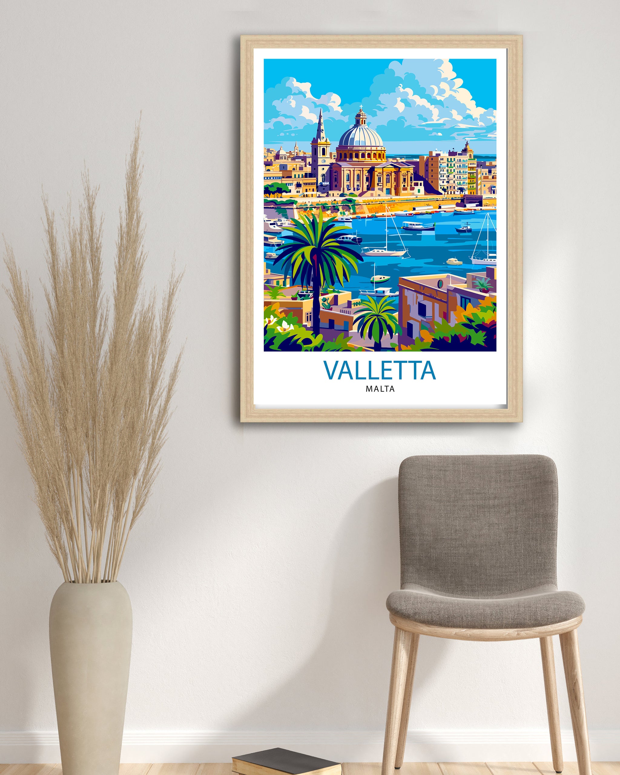 Valletta Malta Travel Print , Valletta Wall Art, Valletta Decor, Malta Illustration, Travel Poster, Gift For Malta, Malta Home Decor