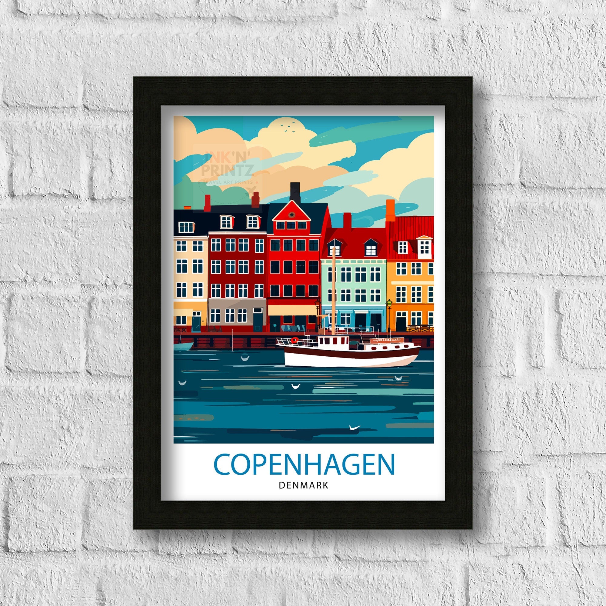 Copenhagen Travel Print Denmark Wall Art Copenhagen Home Decor Copenhagen Illustration Travel Poster Gift Denmark Home Decor