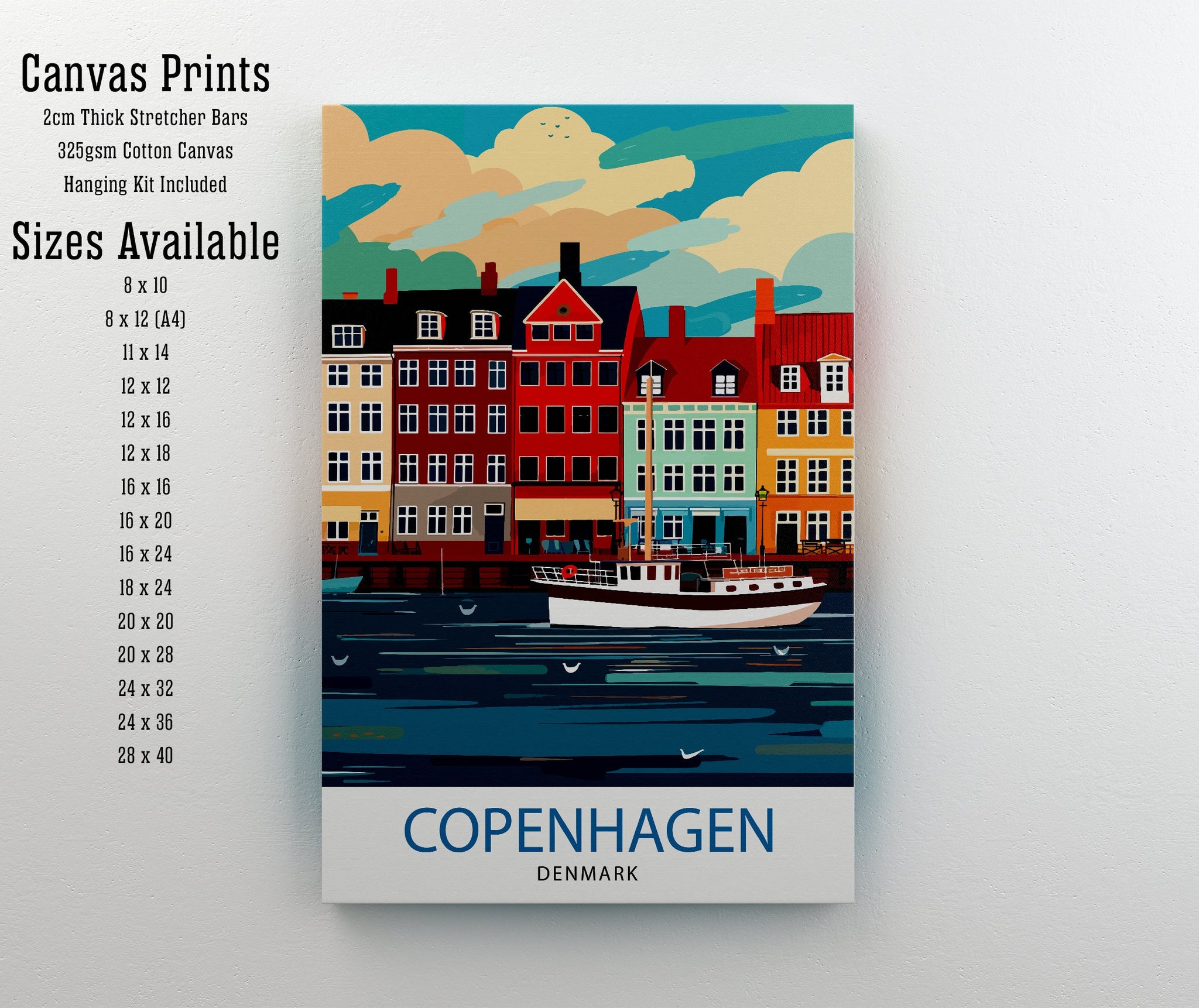 Copenhagen Travel Print Denmark Wall Art Copenhagen Home Decor Copenhagen Illustration Travel Poster Gift Denmark Home Decor