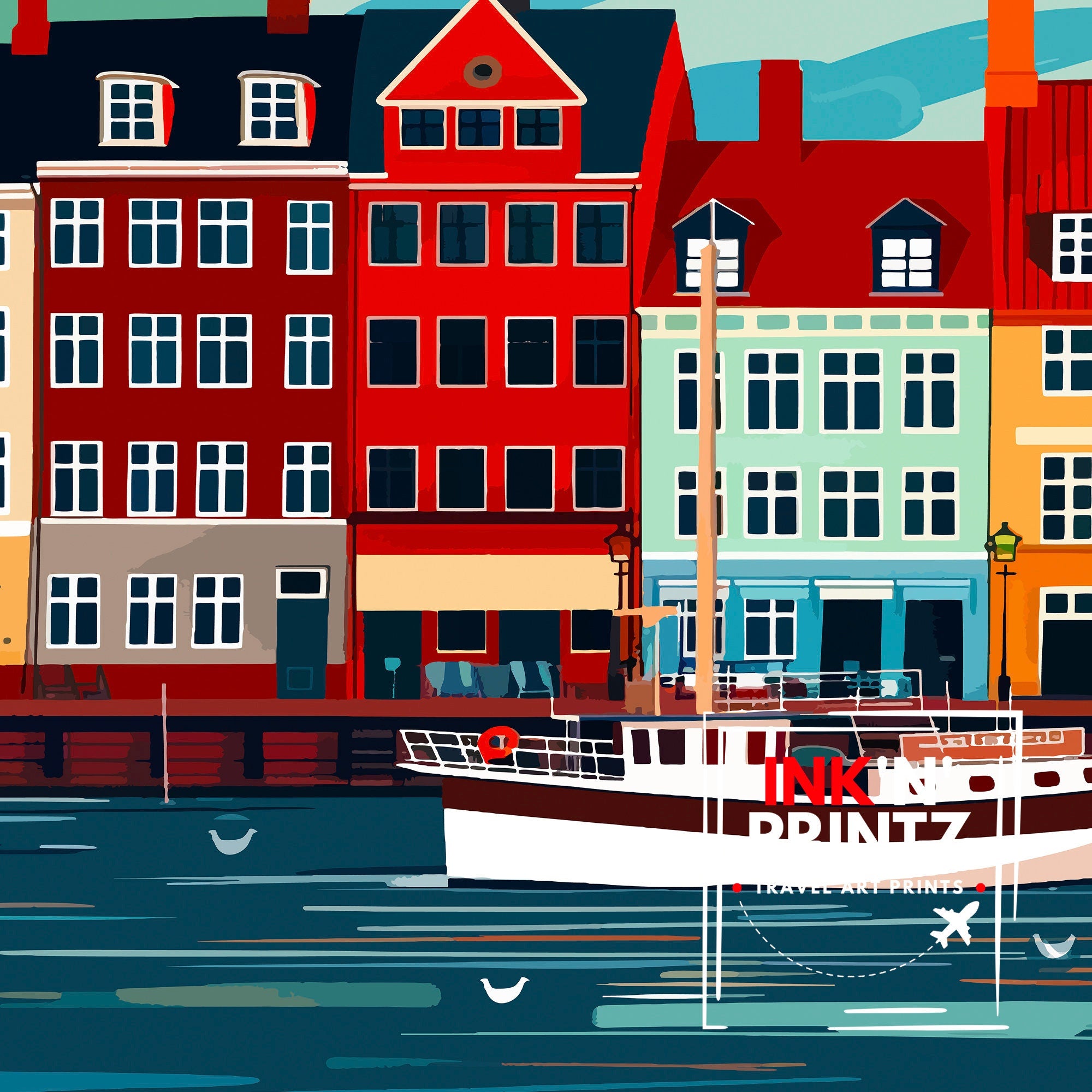 Copenhagen Travel Print Denmark Wall Art Copenhagen Home Decor Copenhagen Illustration Travel Poster Gift Denmark Home Decor