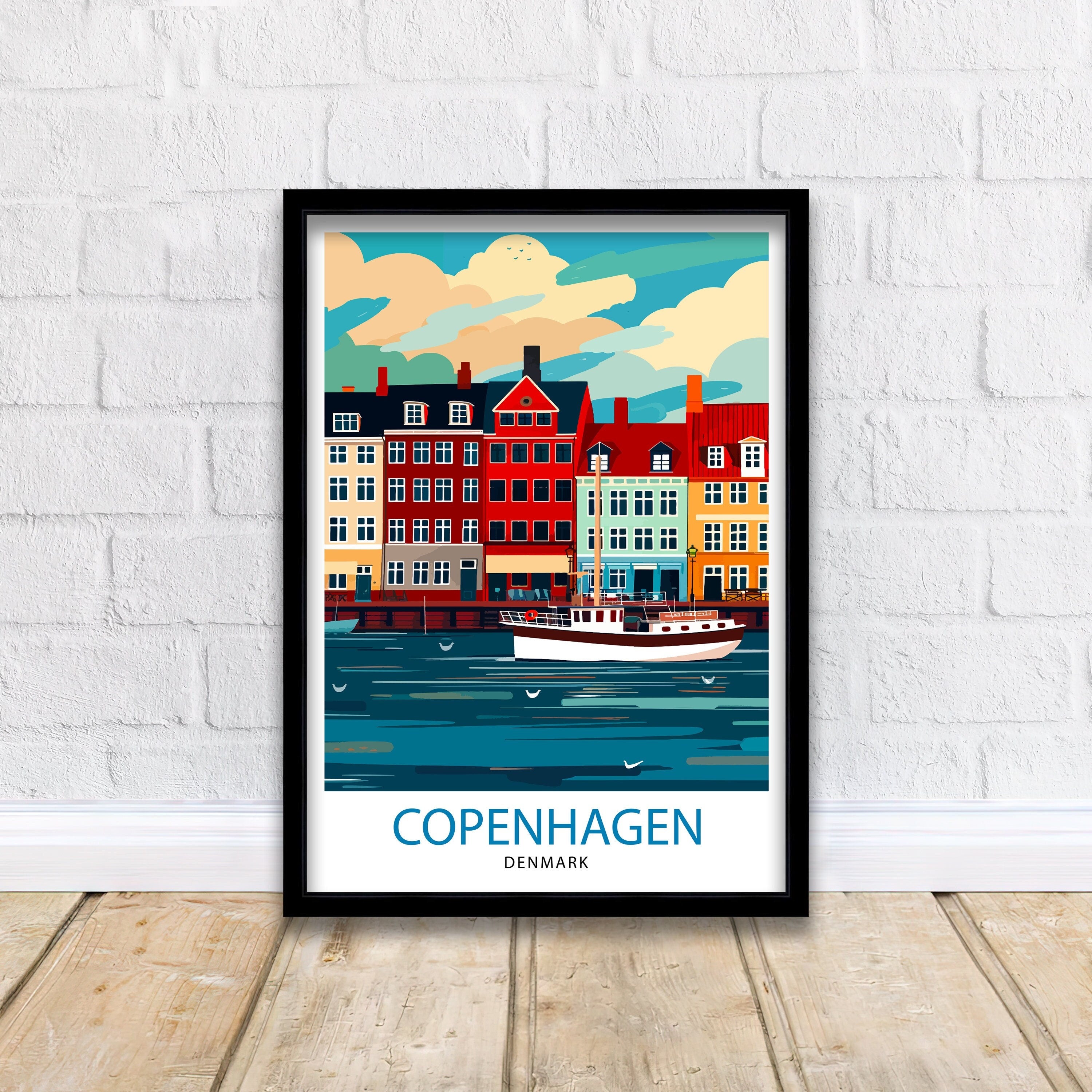 Copenhagen Travel Print Denmark Wall Art Copenhagen Home Decor Copenhagen Illustration Travel Poster Gift Denmark Home Decor