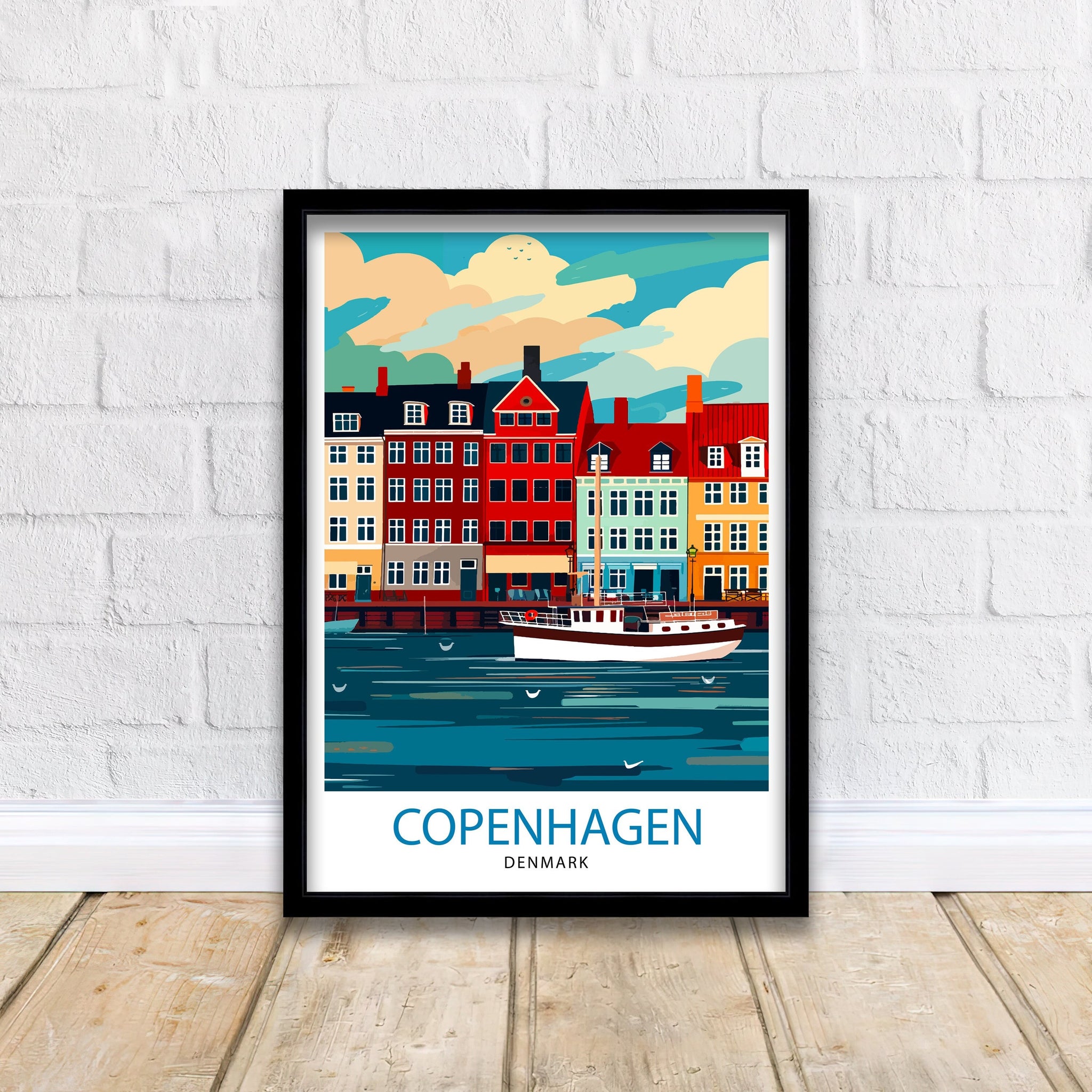 Copenhagen Travel Print Denmark Wall Art Copenhagen Home Decor Copenhagen Illustration Travel Poster Gift Denmark Home Decor