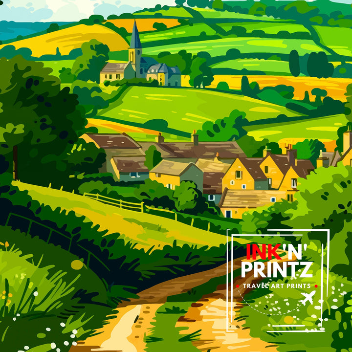 Cotswolds Travel Poster Cotswolds Wall Art Cotswolds Illustration Travel Poster Gift Cotswolds Home Decor