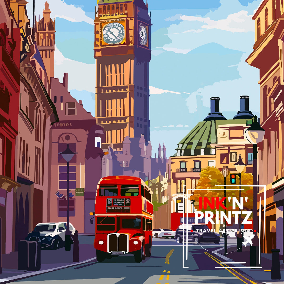 London Travel Poster London Wall Art London Home Decor London Illustration Travel Poster Gift For London UK Home Decor