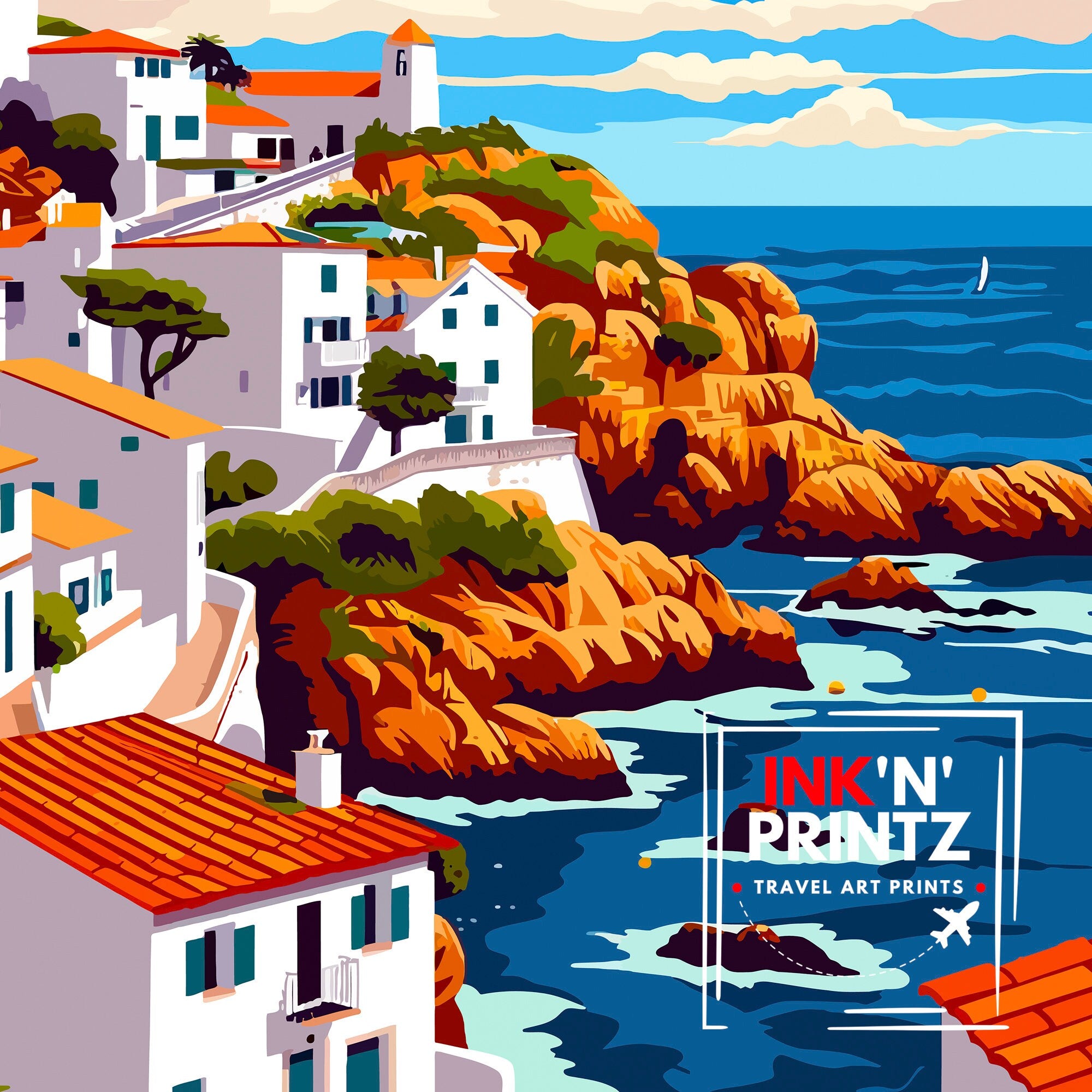 Algarve Portugal Travel Print Algarve Wall Decor Algarve Poster Portugal Travel Prints Algarve Art Print Algarve Illustration Algarve Wall