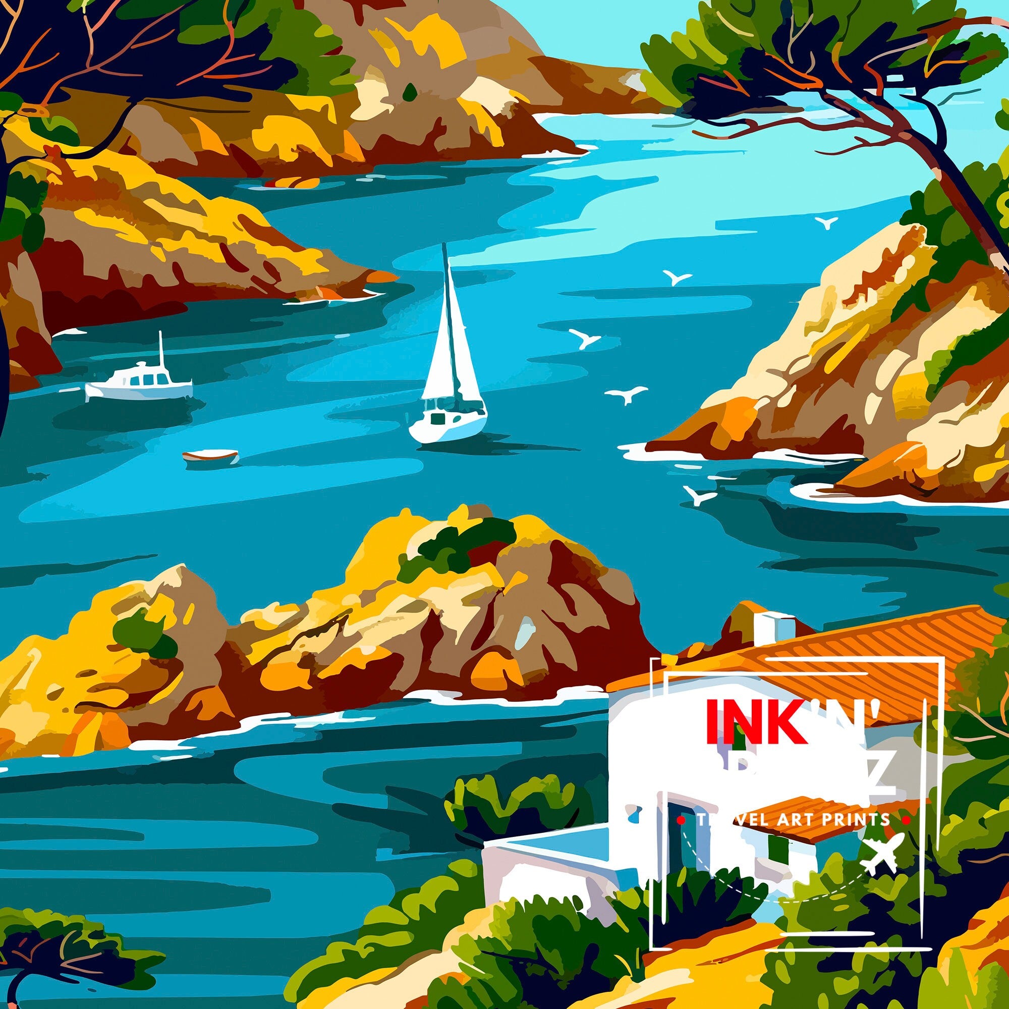 Algarve Portugal Travel Print Algarve Wall Decor Algarve Poster Portugal Travel Prints Algarve Art Print Algarve Illustration Algarve Wall