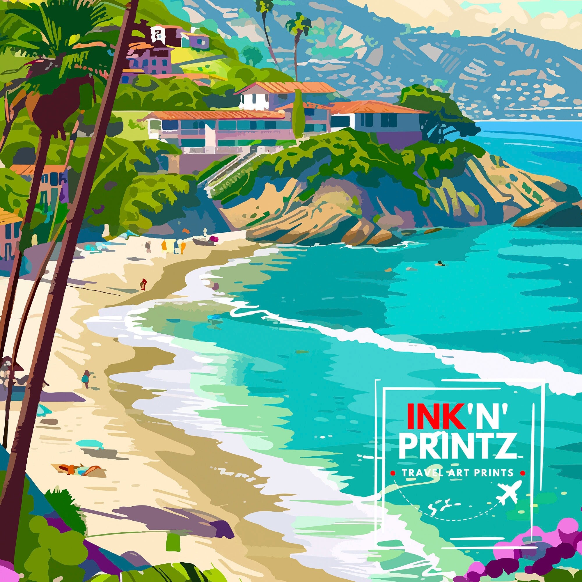 Laguna Beach California Travel Print| Wall Decor Laguna Beach Wall Decor Laguna Beach Home Living Decor Laguna Beach Illustration Travel