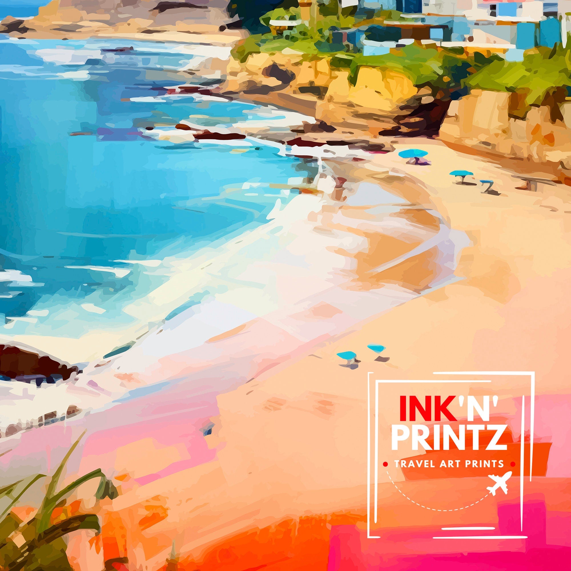 Laguna Beach California Travel Print| Wall Decor Laguna Beach Wall Decor Laguna Beach Home Living Decor Laguna Beach Illustration Travel