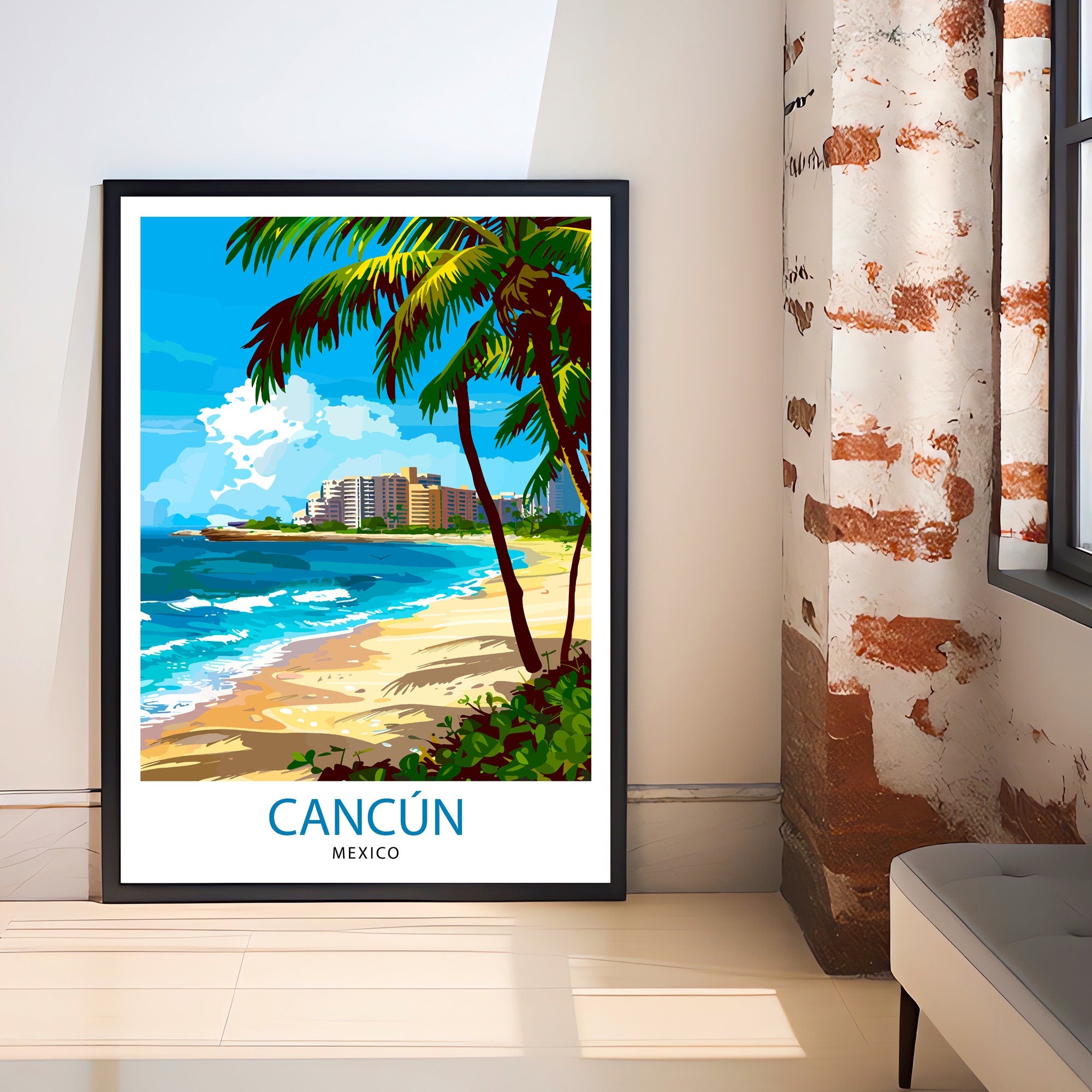 Cancun Mexico Travel Print Cancun Wall Decor Cancun Home Living Decor Cancun Illustration Travel Poster Gift for Cancun Mexico Home Decor