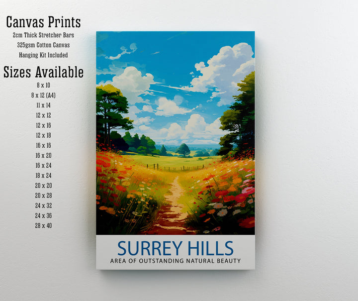 Surrey Hills Travel Poster Wall Art Surrey Hills Wall Hanging Home Décor Surrey Hills Gift Art Lovers England Art Lover Gift Poster Art