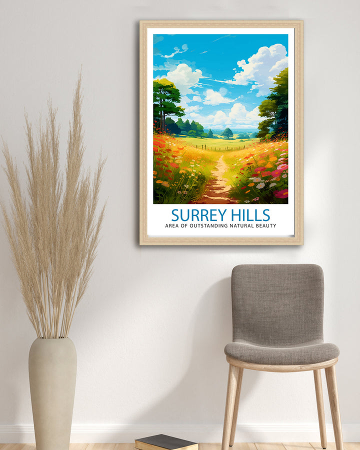 Surrey Hills Travel Poster Wall Art Surrey Hills Wall Hanging Home Décor Surrey Hills Gift Art Lovers England Art Lover Gift Poster Art