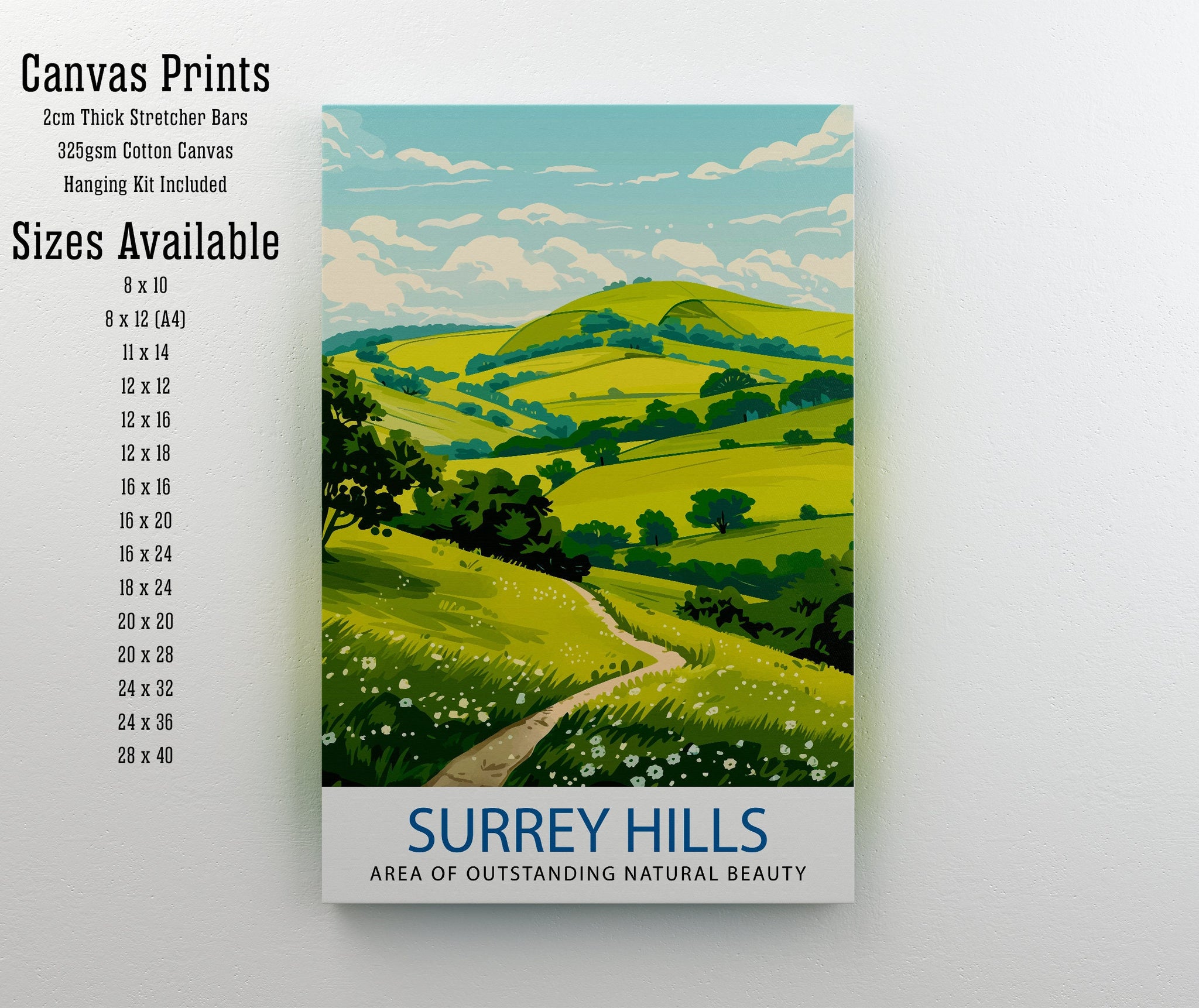 Surrey Hills Travel Print Wall Art Surrey Hills Wall Hanging Home Décor Surrey Hills Gift Art Lovers England Art Lover Gift Print Art