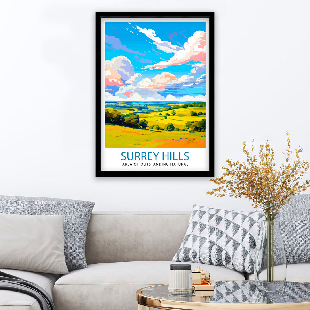 Surrey Hills Travel Poster Wall Art Surrey Hills Wall Hanging Home Décor Surrey Hills Gift Art Lovers England Art Lover Gift Poster Art