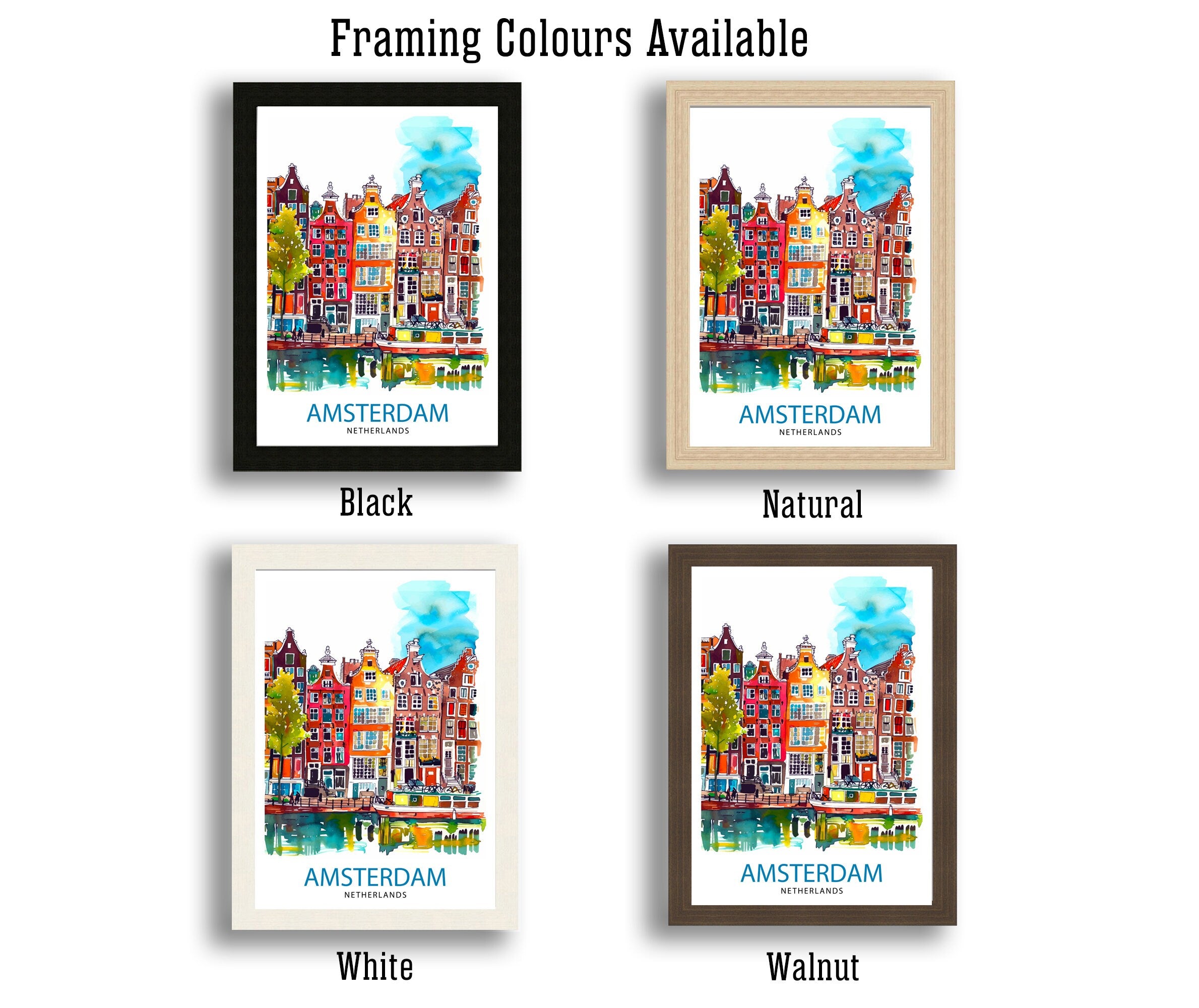 Amsterdam Travel Print Amsterdam Wall Art Amsterdam Cityscape Netherlands Illustration Amsterdam Travel Poster Gift for Amsterdam Lovers