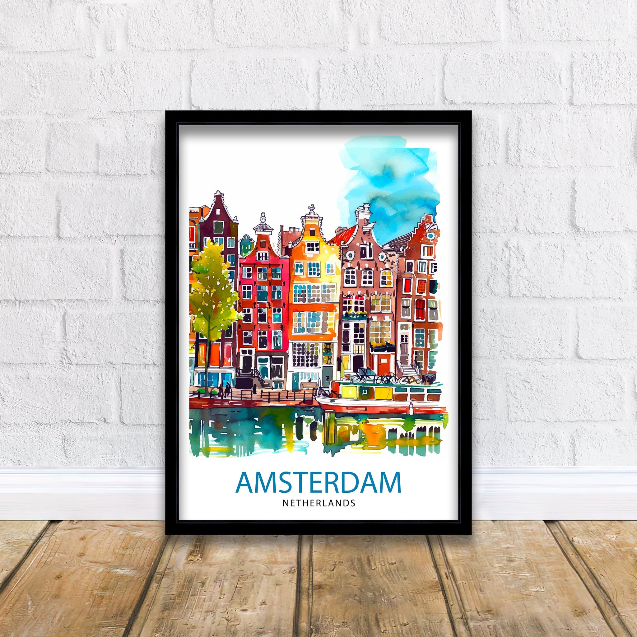 Amsterdam Travel Print Amsterdam Wall Art Amsterdam Cityscape Netherlands Illustration Amsterdam Travel Poster Gift for Amsterdam Lovers