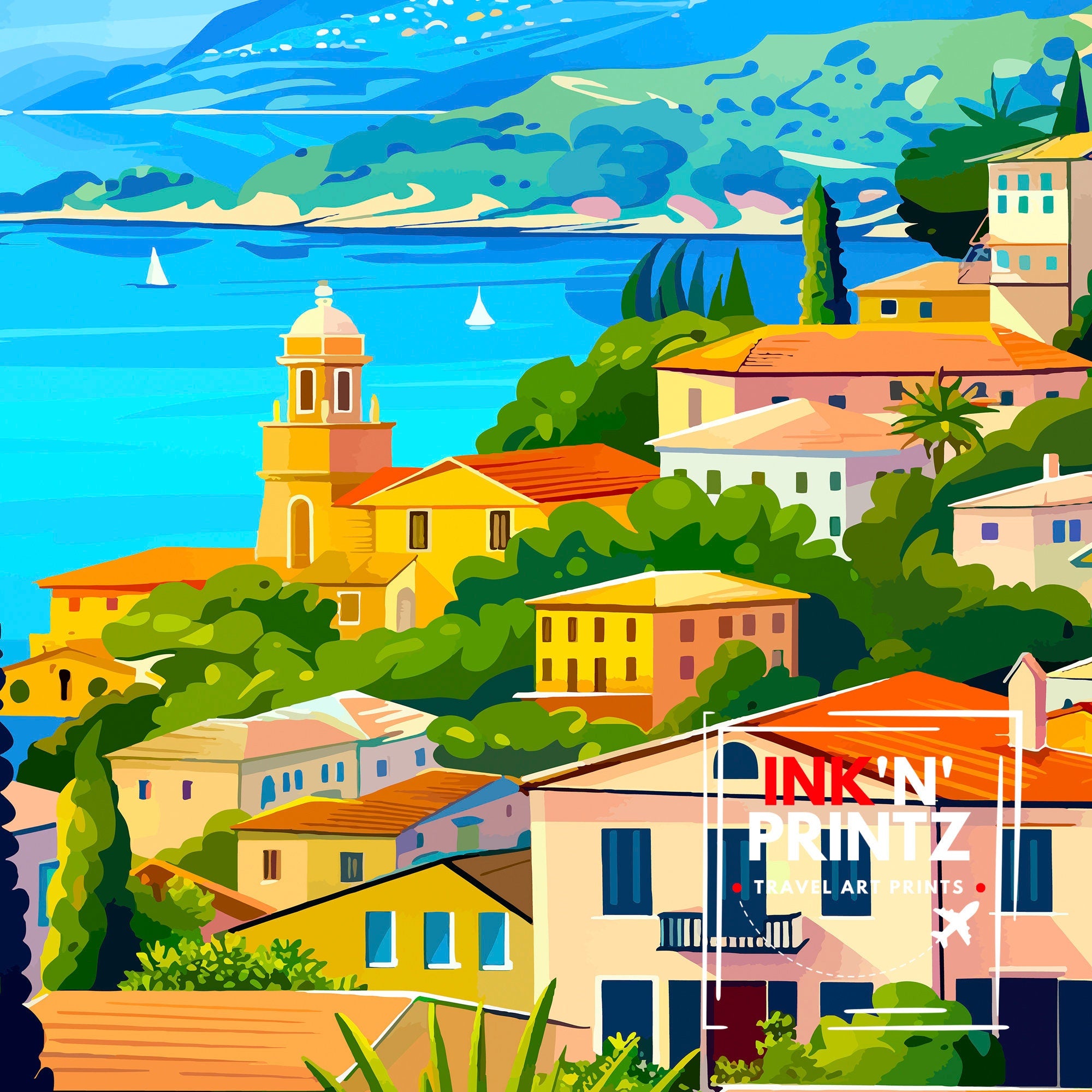 Corfu Greece Travel Print Corfu Island Wall Decor Greek Island Poster Corfu Travel Prints Mediterranean Art Print Corfu Illustration Greece