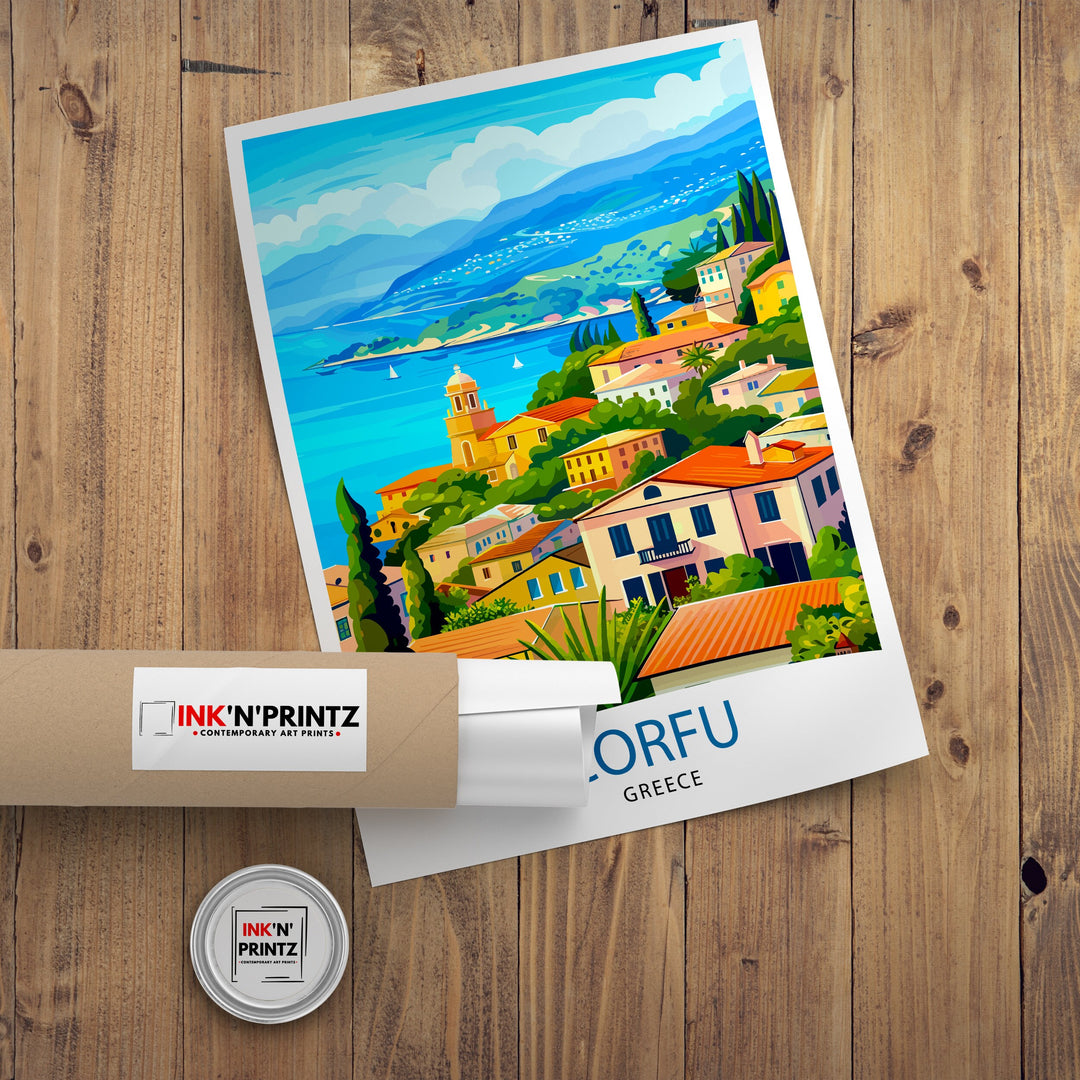 Corfu Greece Travel Print Corfu Island Wall Decor Greek Island Poster Corfu Travel Prints Mediterranean Art Print Corfu Illustration Greece