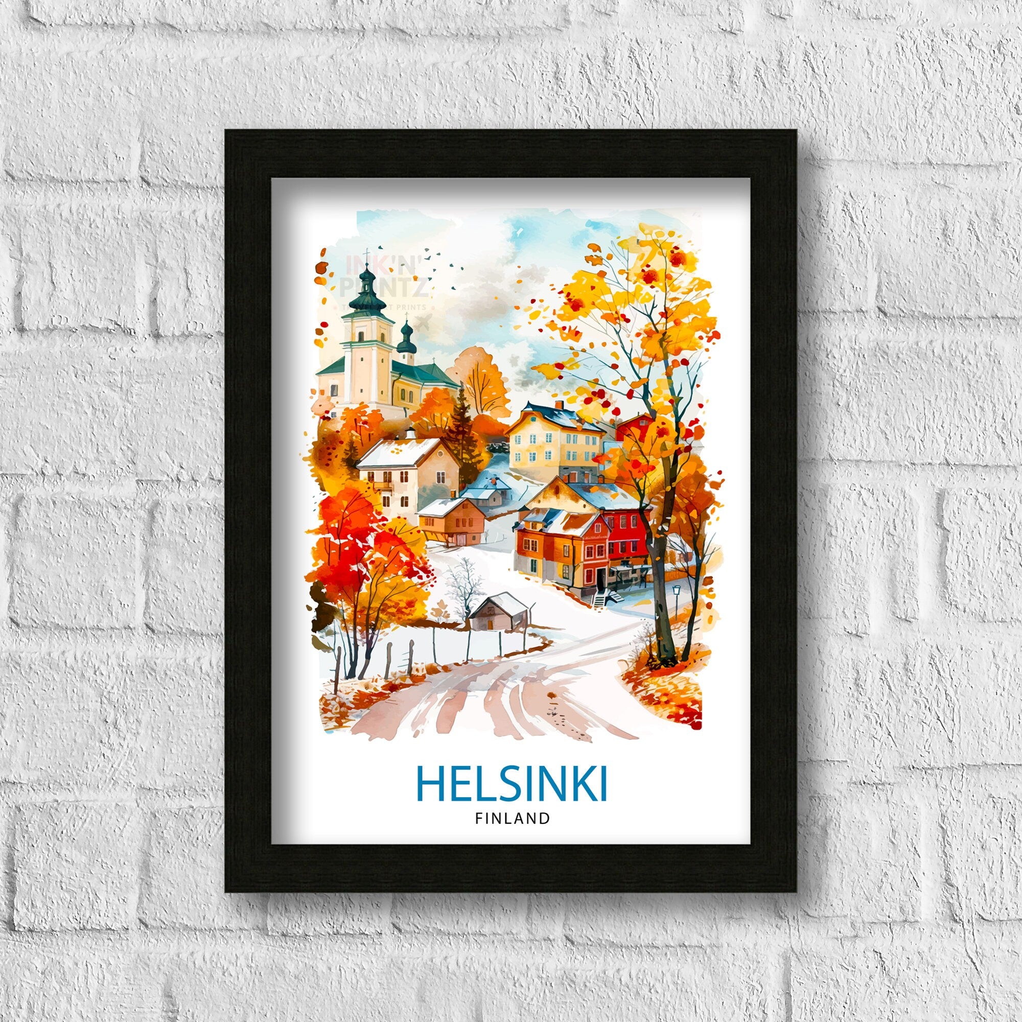 Helsinki Finland Travel Poster, Watercolor Cityscape Art Print