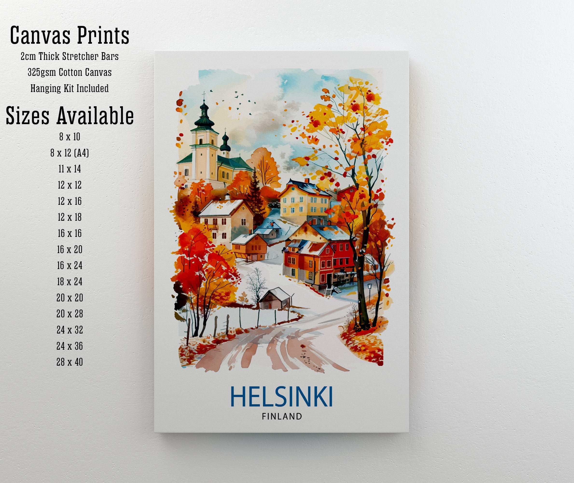 Helsinki Finland Travel Poster, Watercolor Cityscape Art Print