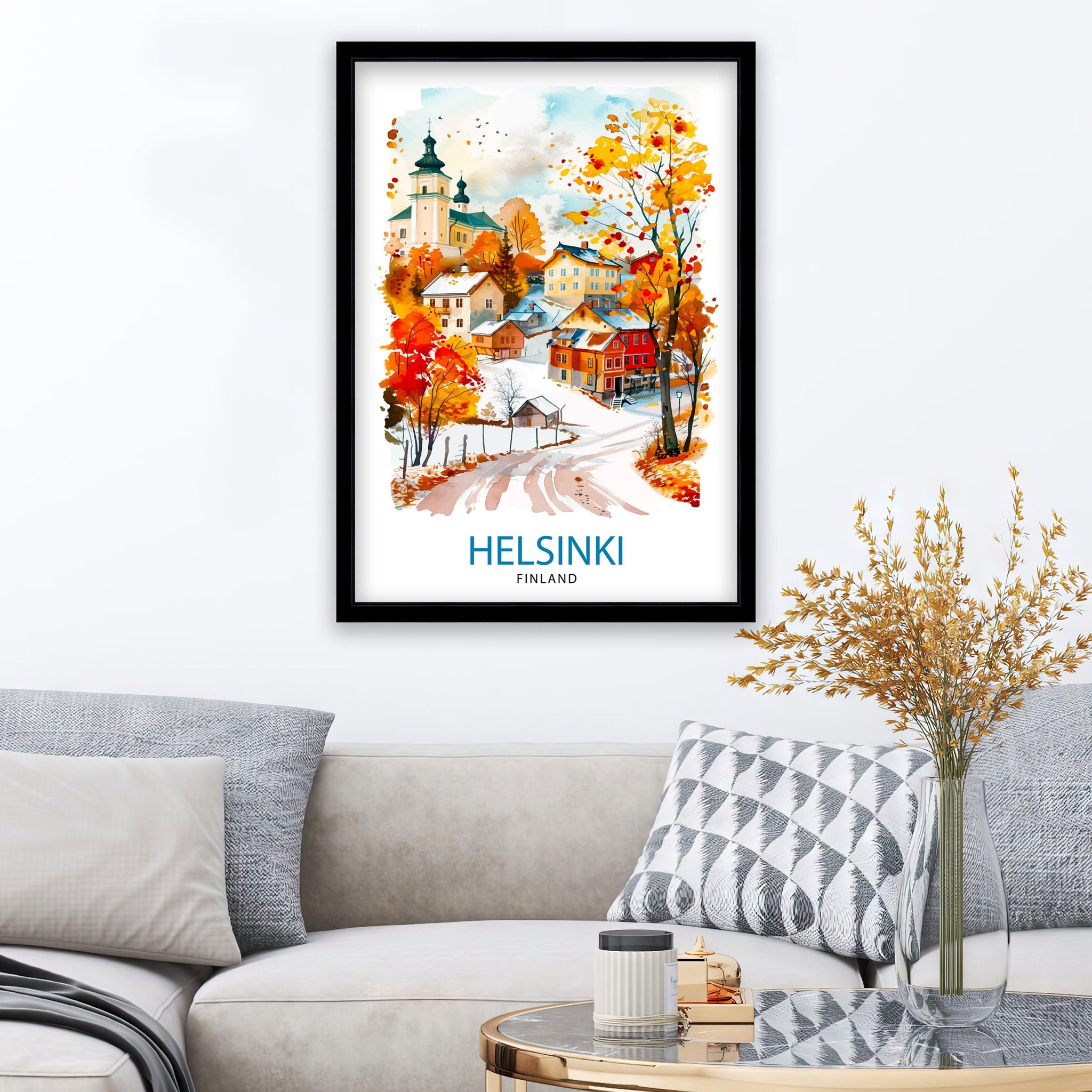 Helsinki Finland Travel Poster, Watercolor Cityscape Art Print