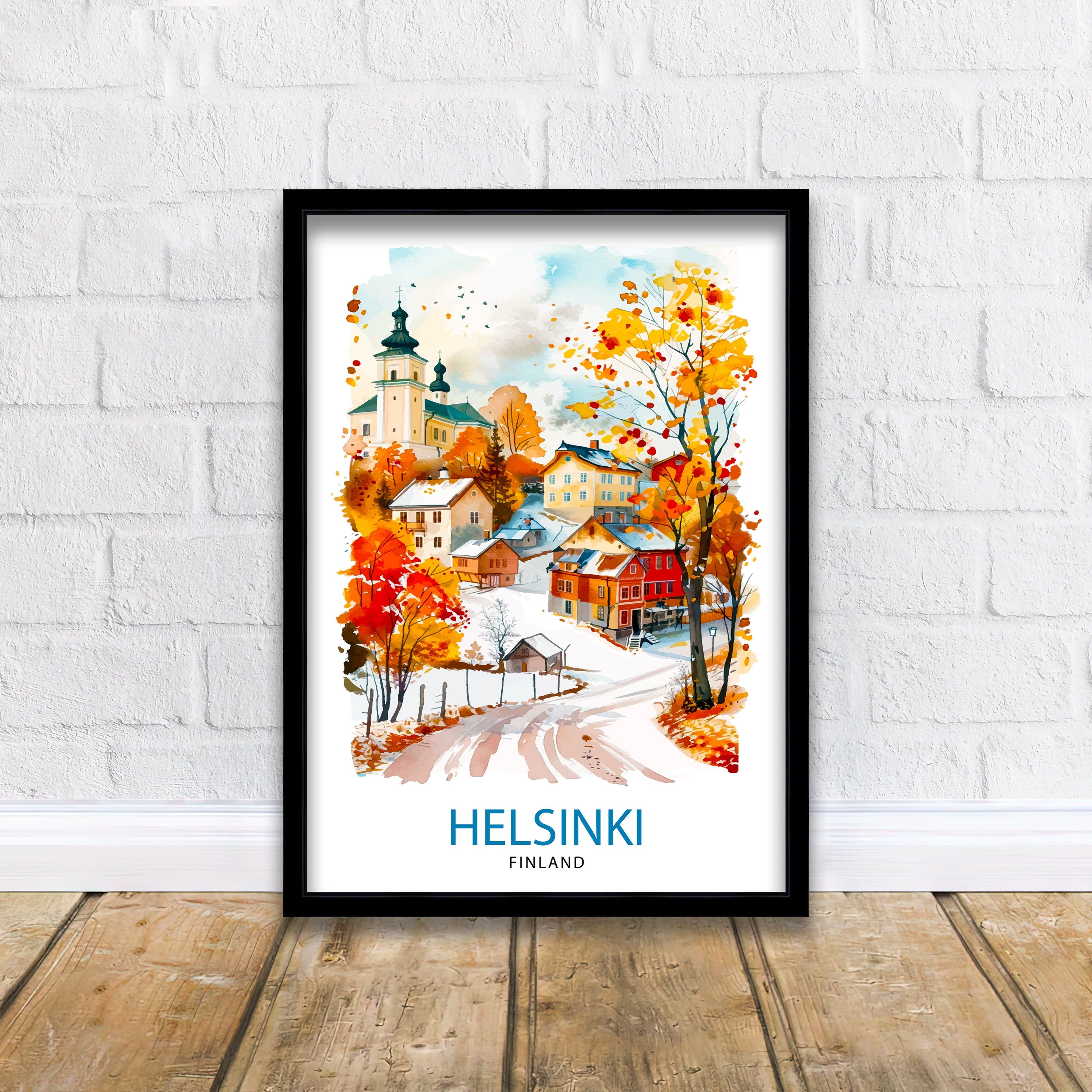 Helsinki Finland Travel Poster, Watercolor Cityscape Art Print