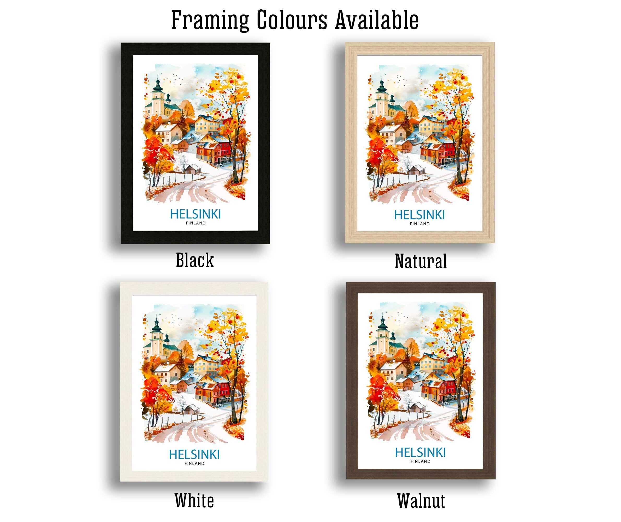 Helsinki Finland Travel Poster, Watercolor Cityscape Art Print