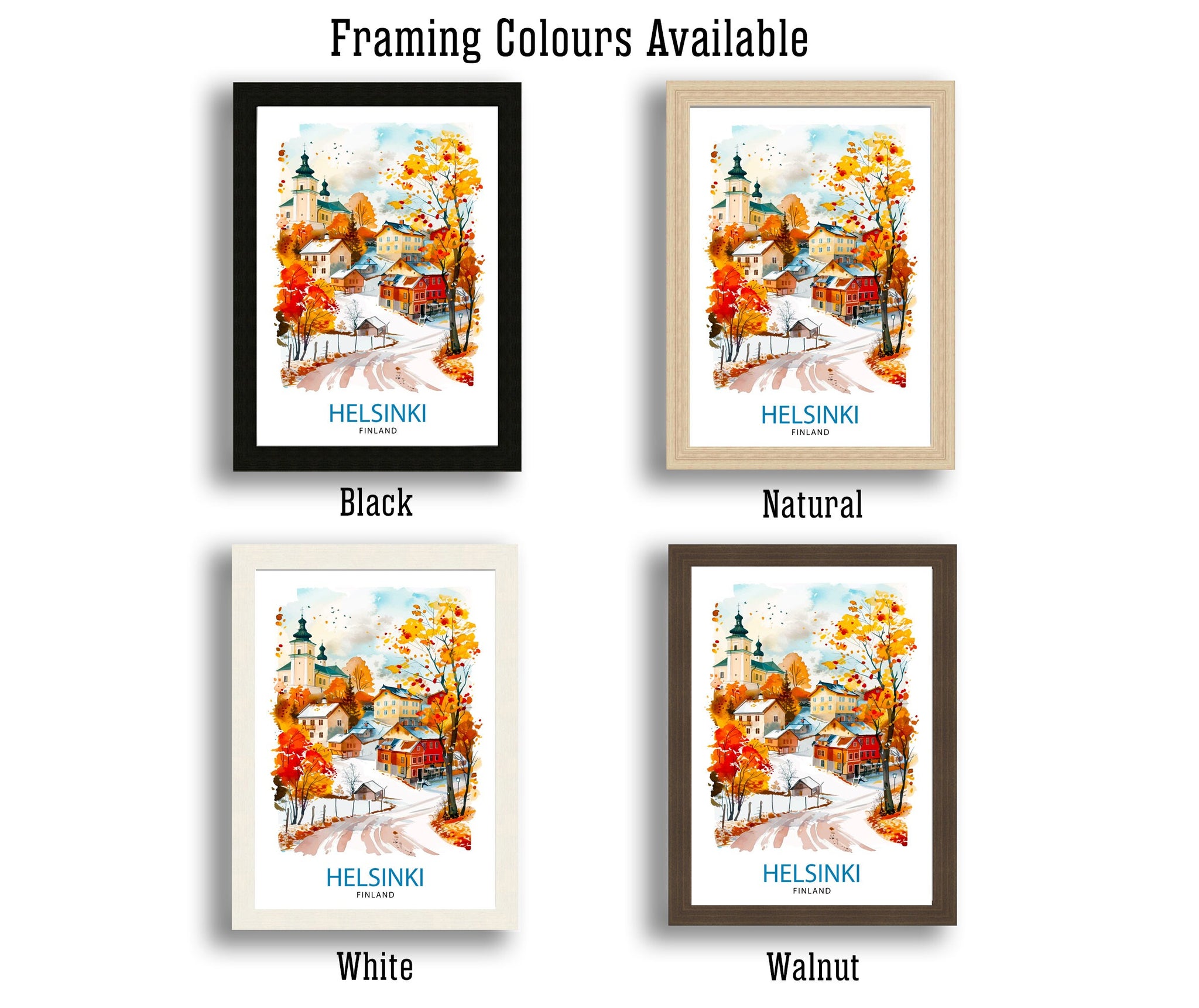 Helsinki Finland Travel Poster, Watercolor Cityscape Art Print