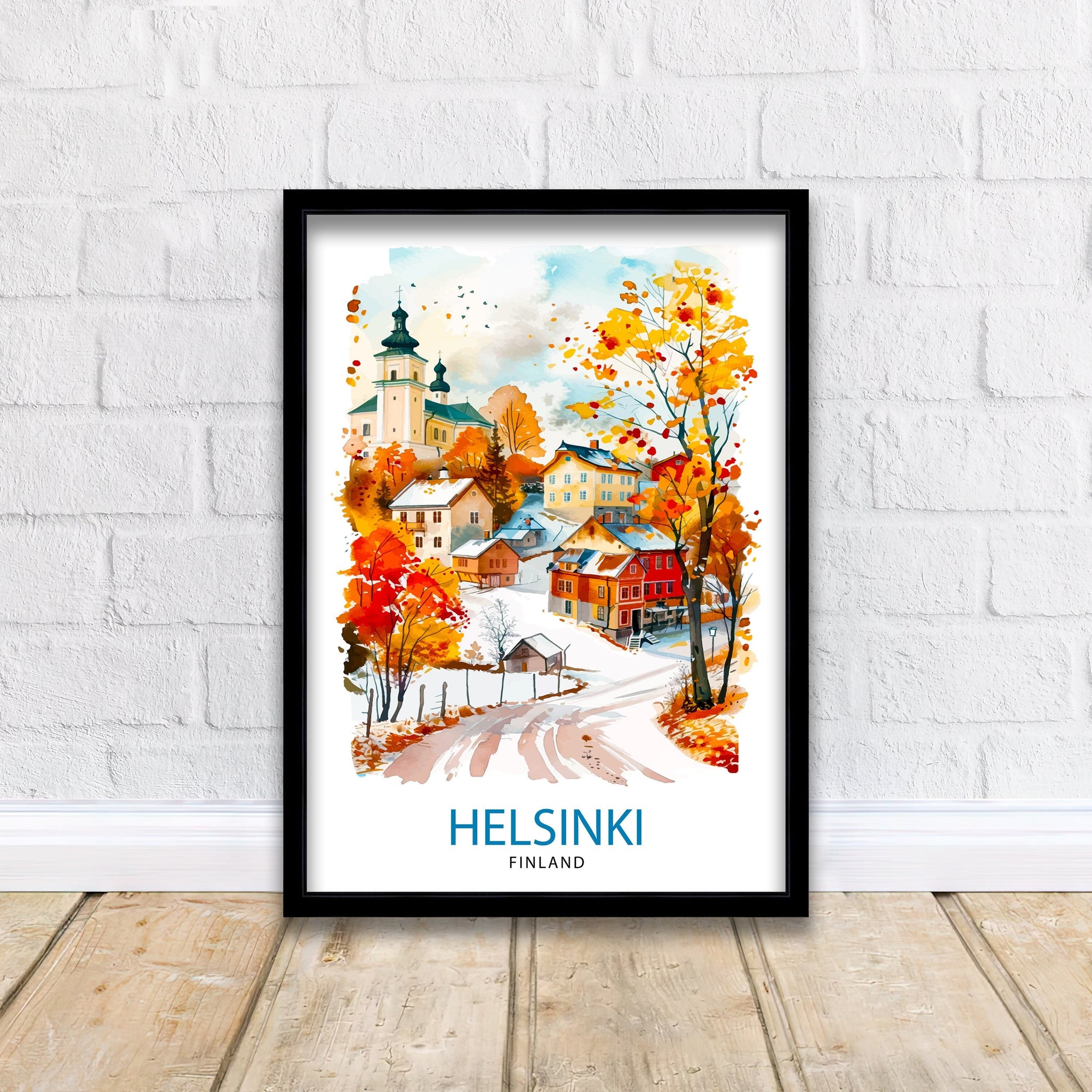 Helsinki Finland Travel Poster, Watercolor Cityscape Art Print