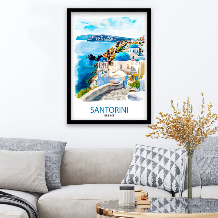 Santorini Greece Travel Print Santorini Wall Decor Santorini Island Poster Greece Travel Prints Santorini Art Print Santorini Illustration