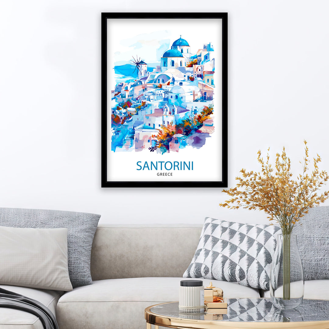 Santorini Greece Travel Print Santorini Wall Decor Santorini Island Poster Greece Travel Prints Santorini Art Print Santorini Illustration