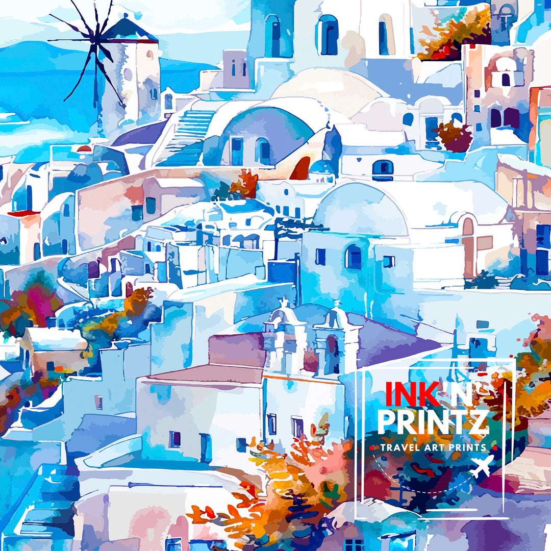 Santorini Greece Travel Print Santorini Wall Decor Santorini Island Poster Greece Travel Prints Santorini Art Print Santorini Illustration