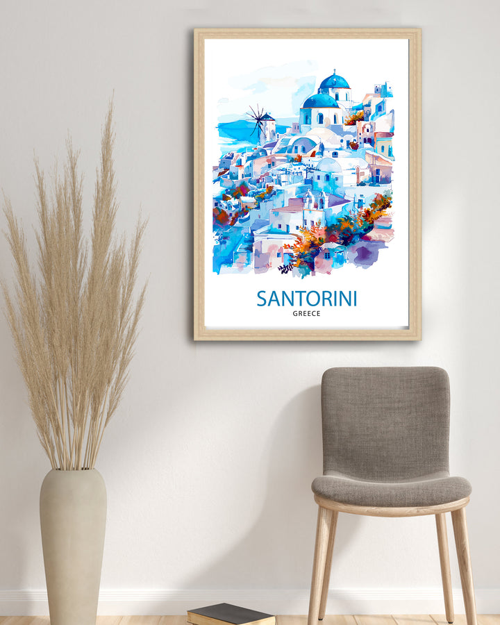 Santorini Greece Travel Print Santorini Wall Decor Santorini Island Poster Greece Travel Prints Santorini Art Print Santorini Illustration