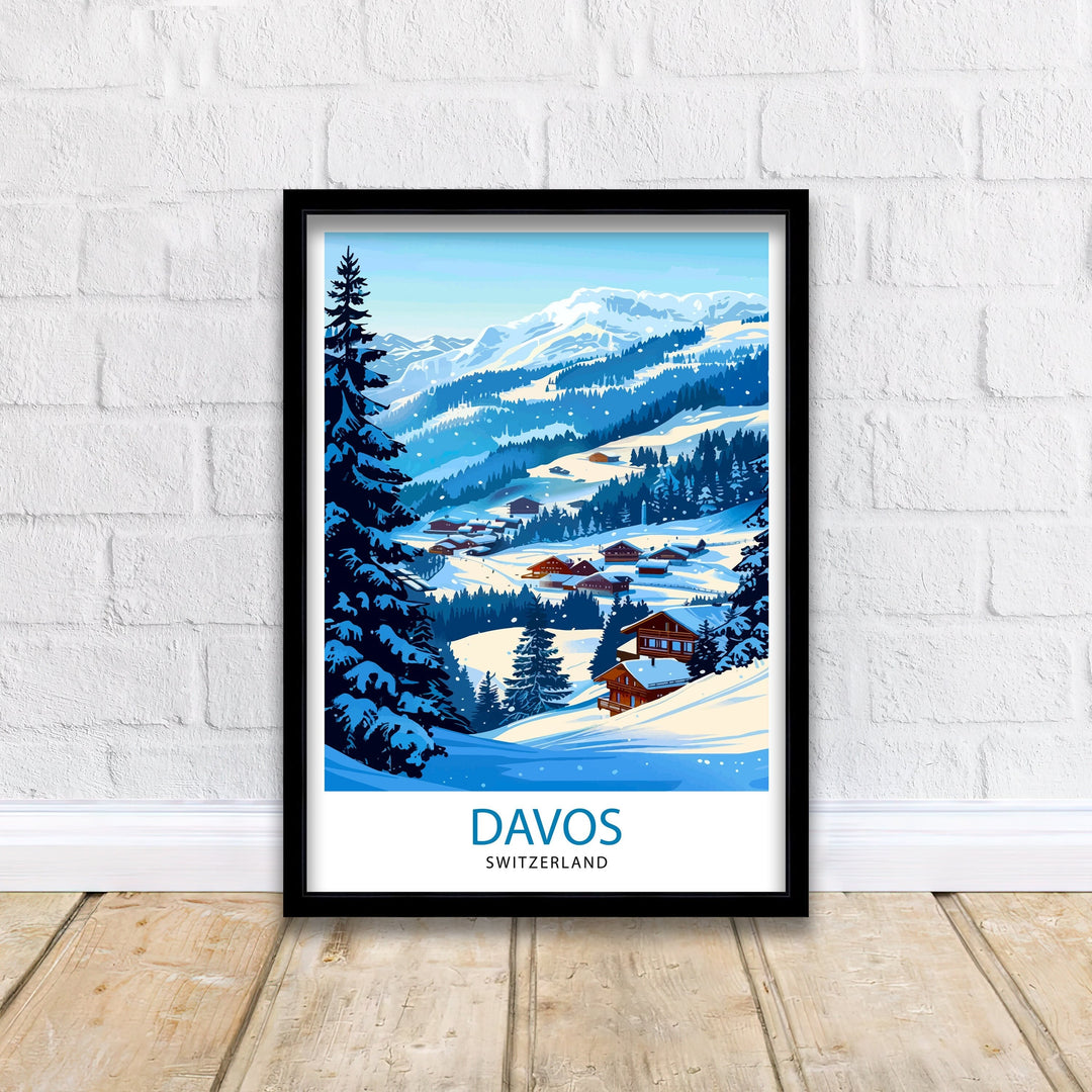 Davos Ski Resort Travel Poster Wall Art Davos Wall Hanging Home Décor Davos Gift Art Lovers Switzerland Art Lover Gift Poster Art