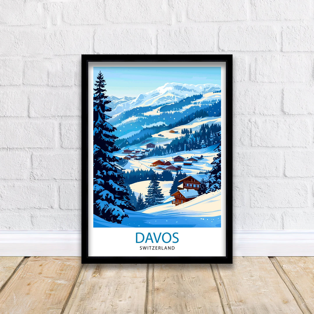 Davos Ski Resort Travel Print Wall Art Davos Wall Hanging Home Décor Davos Gift Art Lovers Switzerland Art Lover Gift Print Art