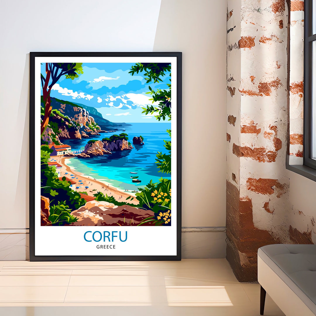 Corfu Greece Travel Print Corfu Island Wall Decor Greek Island Poster Corfu Travel Prints Mediterranean Art Print Corfu Illustration Greece