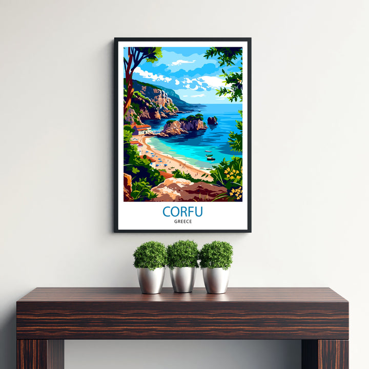 Corfu Greece Travel Print Corfu Island Wall Decor Greek Island Poster Corfu Travel Prints Mediterranean Art Print Corfu Illustration Greece