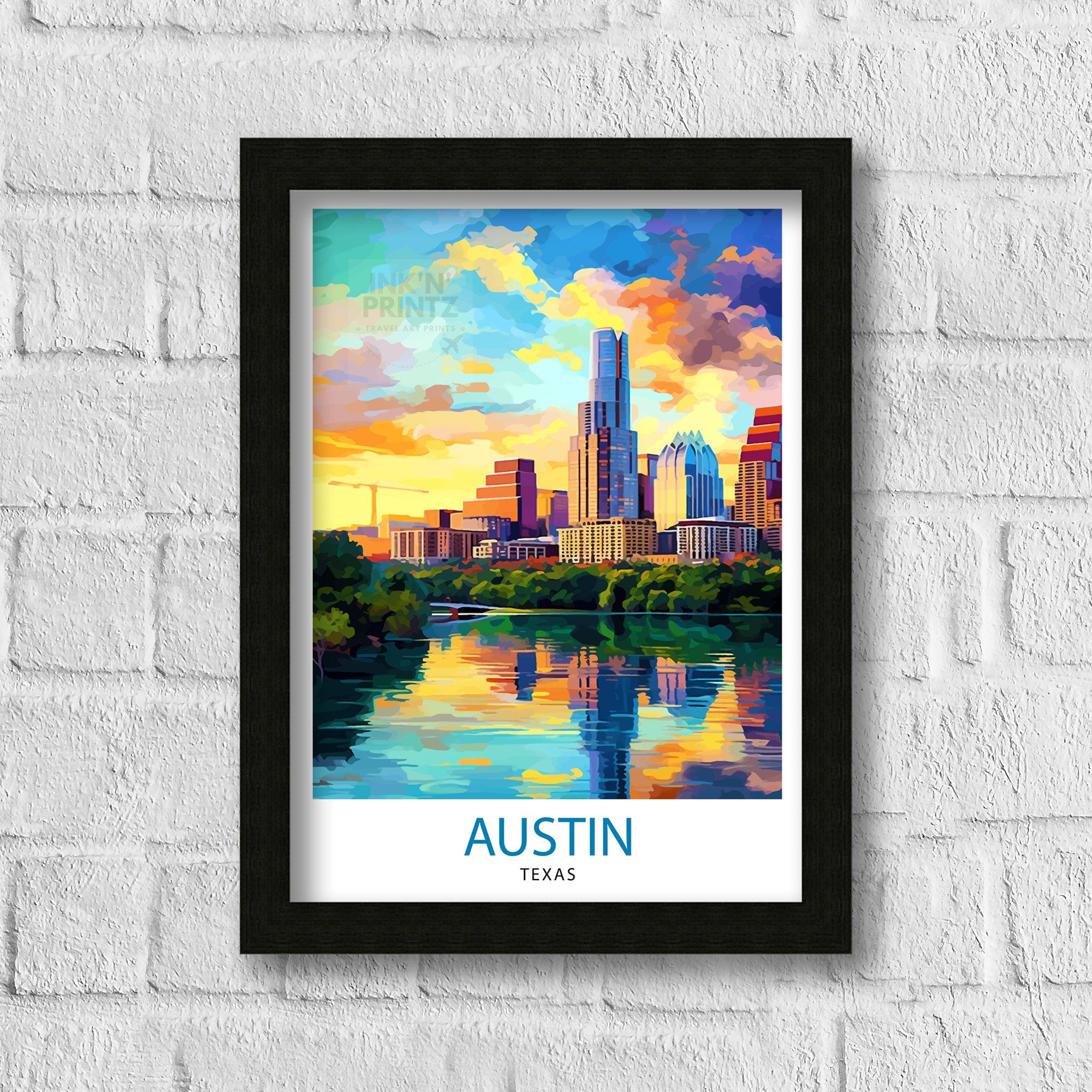 Austin Texas Travel Print Wall Decor Wall Art Austin Wall Hanging Home Décor Austin Gift Art Lovers Texas Art Lover Gift Print Art