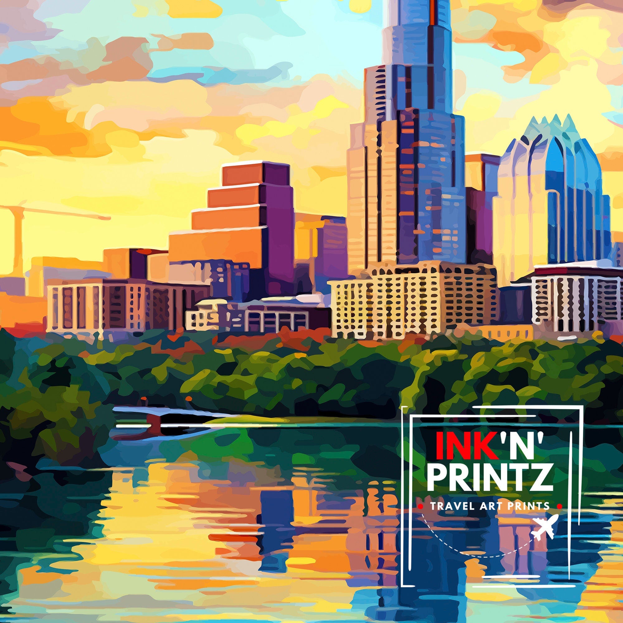 Austin Texas Travel Print Wall Decor Wall Art Austin Wall Hanging Home Décor Austin Gift Art Lovers Texas Art Lover Gift Print Art